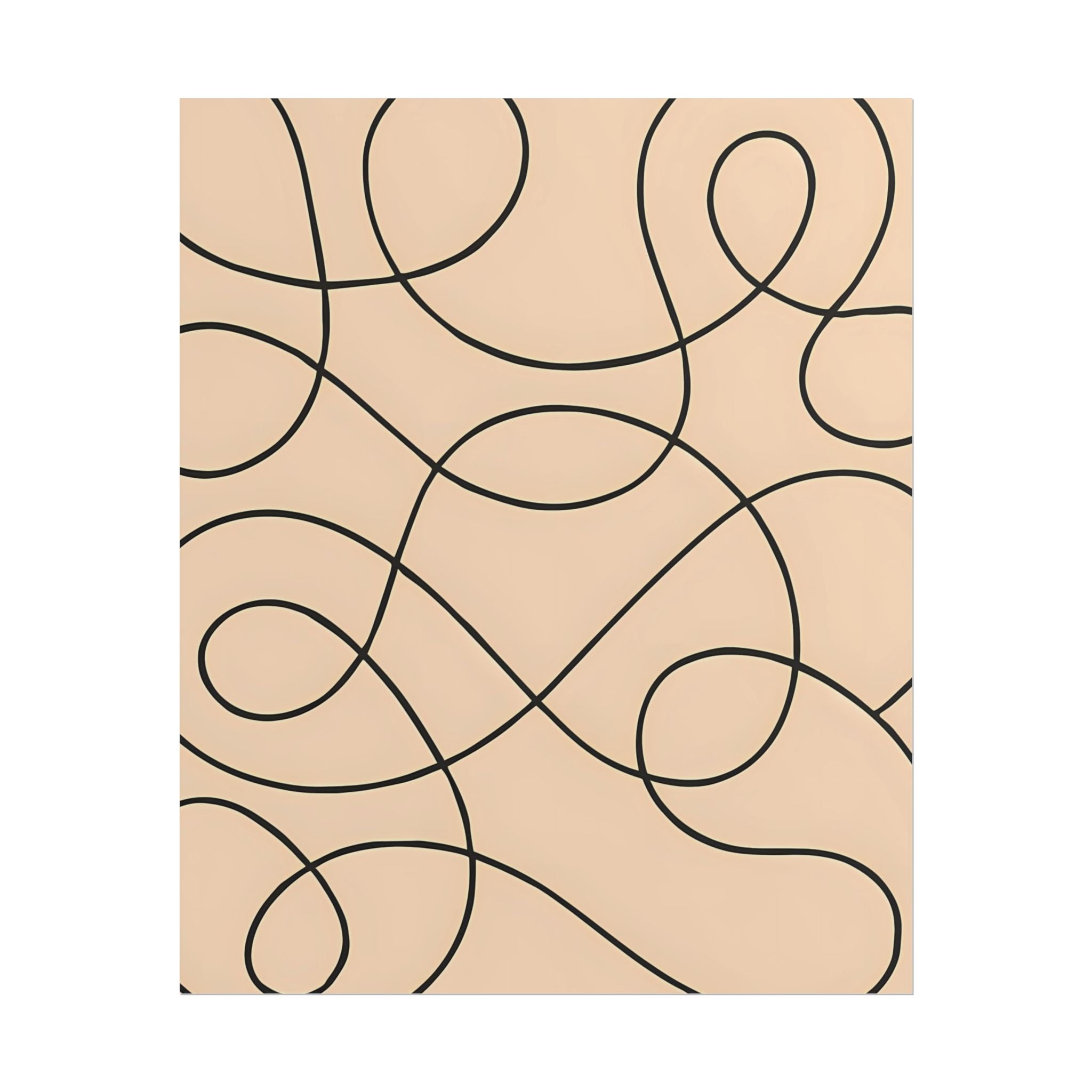 Minimalist Beige Wall Art Print – Abstract Swirl Poster – Black Looping Line Drawing – Modern Artwork – Scandinavian Japandi Style – Unframed