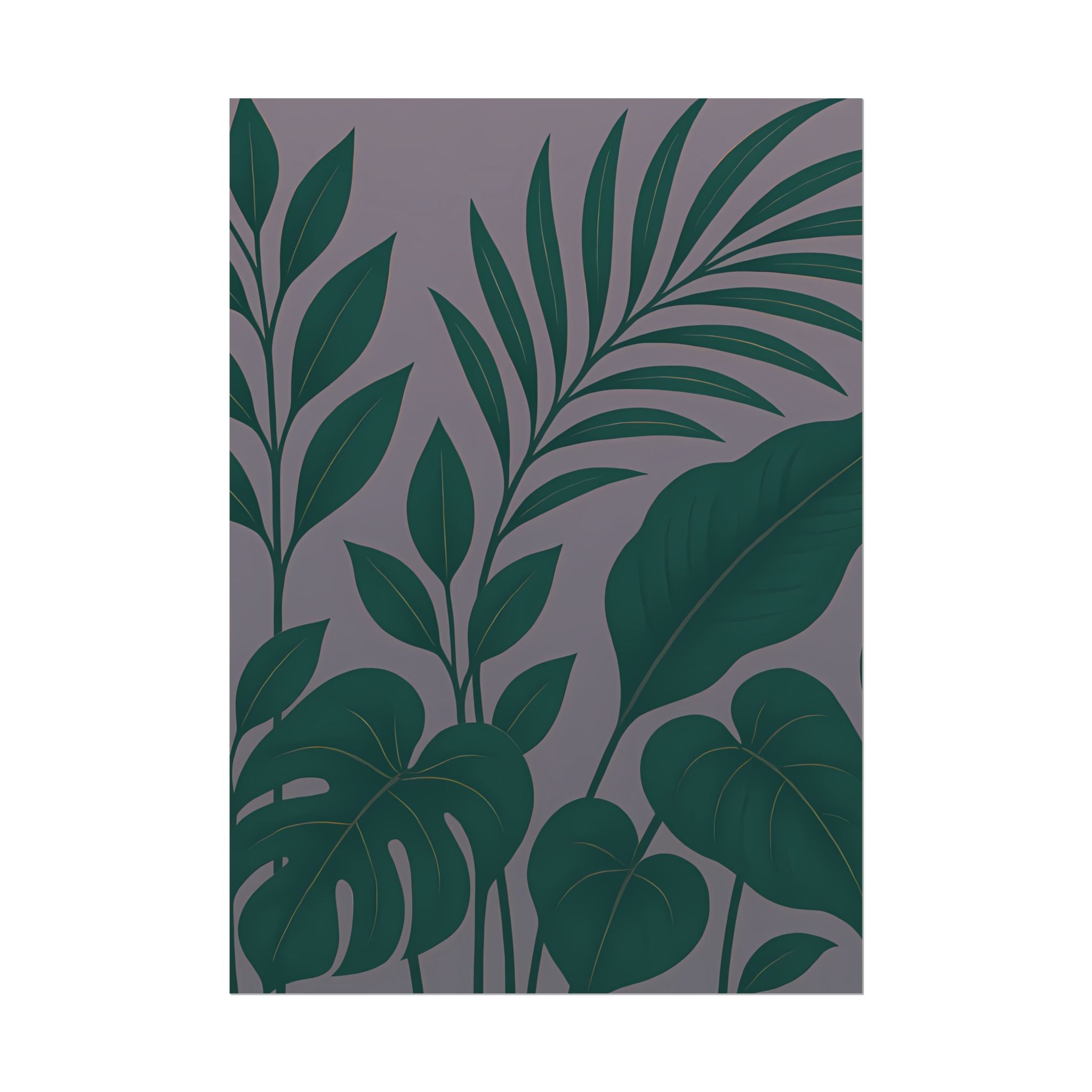Green Purple Foliage Wall Art Print – Monstera Leaf Poster – Botanical Jungle Illustration – Violet Grey Plant Home Decor – Unframed
