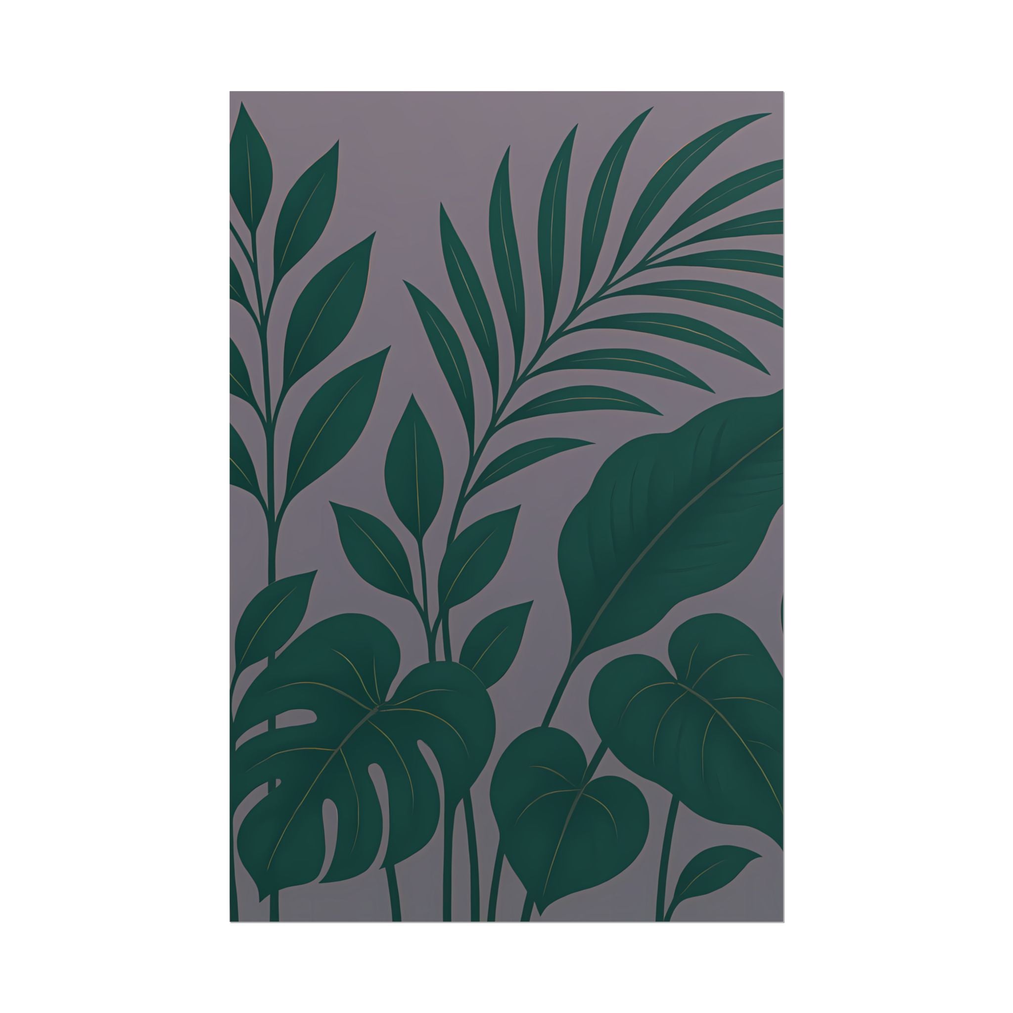 Green Purple Foliage Wall Art Print – Monstera Leaf Poster – Botanical Jungle Illustration – Violet Grey Plant Home Decor – Unframed