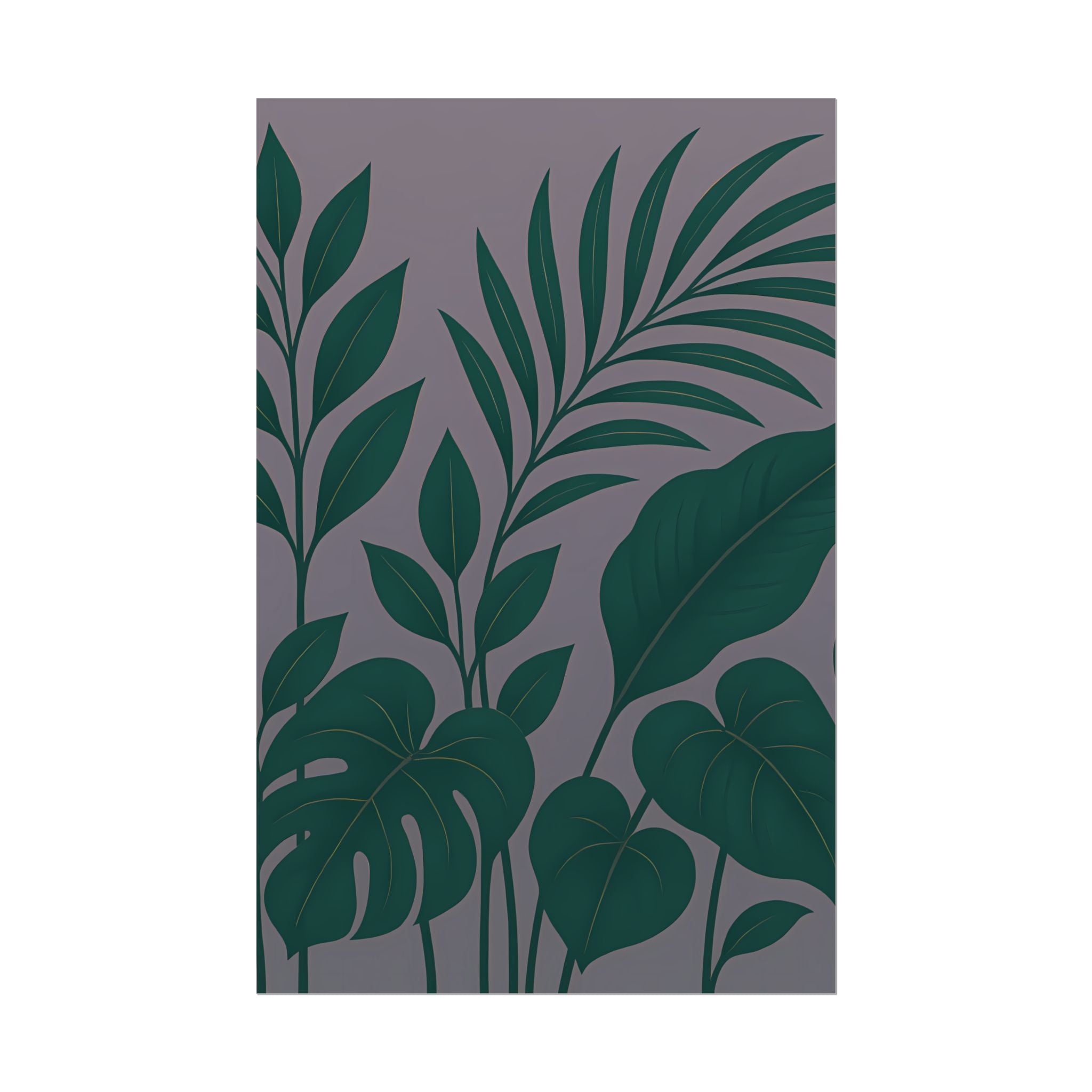 Green Purple Foliage Wall Art Print – Monstera Leaf Poster – Botanical Jungle Illustration – Violet Grey Plant Home Decor – Unframed