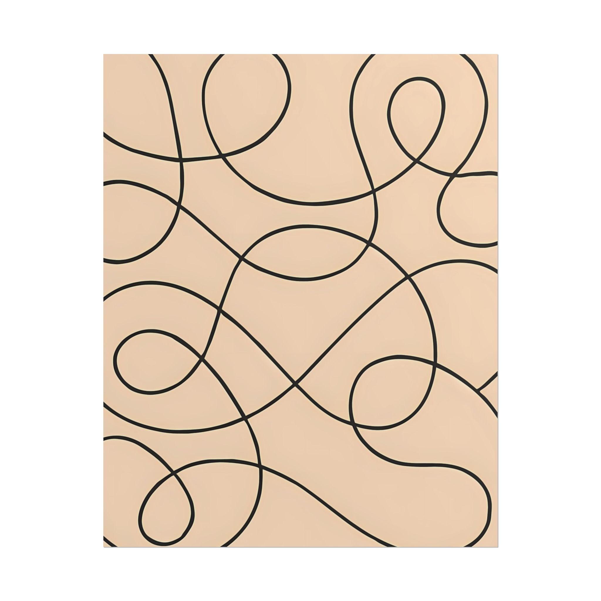 Minimalist Beige Wall Art Print – Abstract Swirl Poster – Black Looping Line Drawing – Modern Artwork – Scandinavian Japandi Style – Unframed
