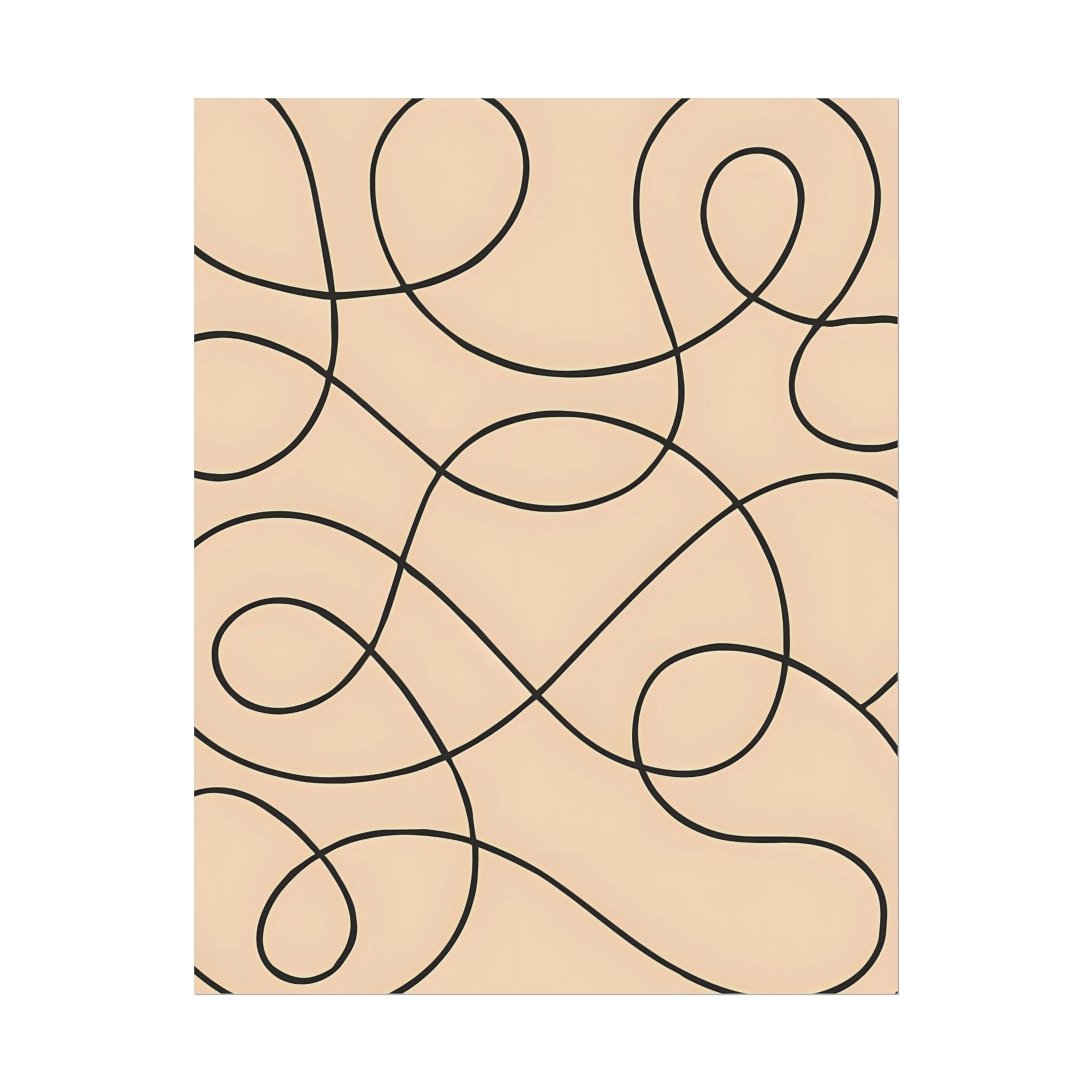 Minimalist Beige Wall Art Print – Abstract Swirl Poster – Black Looping Line Drawing – Modern Artwork – Scandinavian Japandi Style – Unframed
