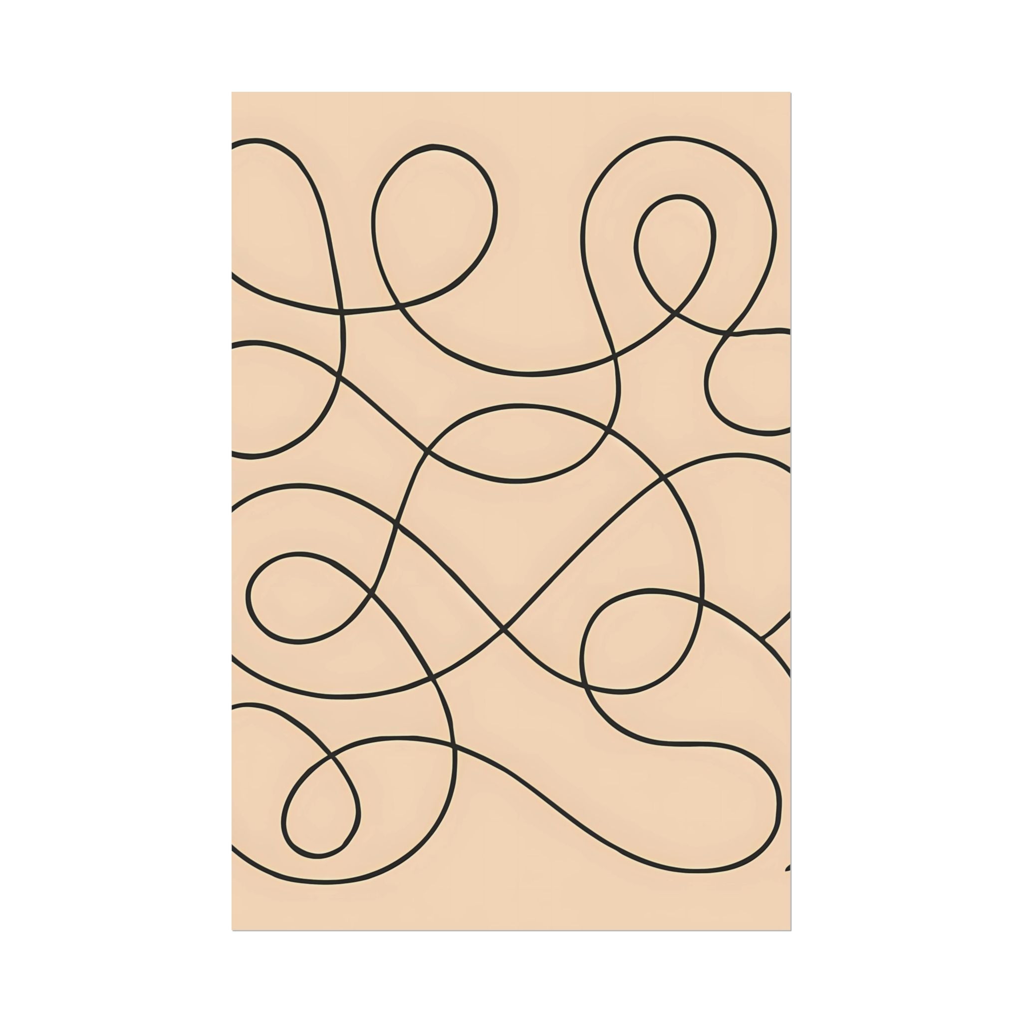 Minimalist Beige Wall Art Print – Abstract Swirl Poster – Black Looping Line Drawing – Modern Artwork – Scandinavian Japandi Style – Unframed