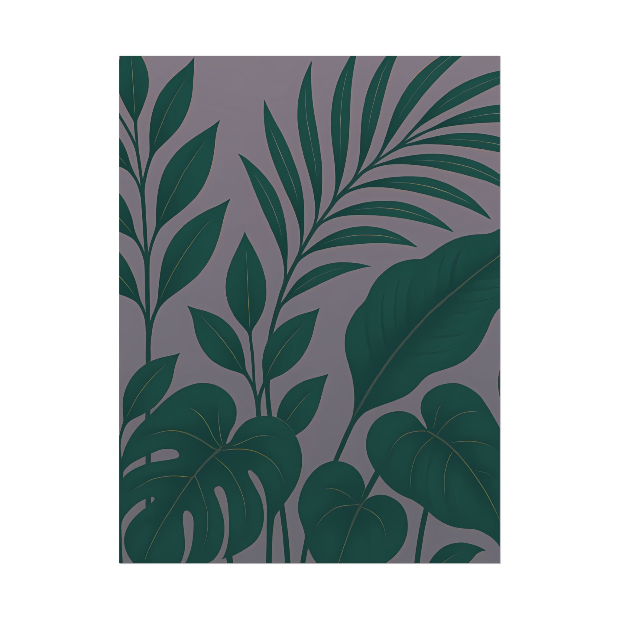 Green Purple Foliage Wall Art Print – Monstera Leaf Poster – Botanical Jungle Illustration – Violet Grey Plant Home Decor – Unframed