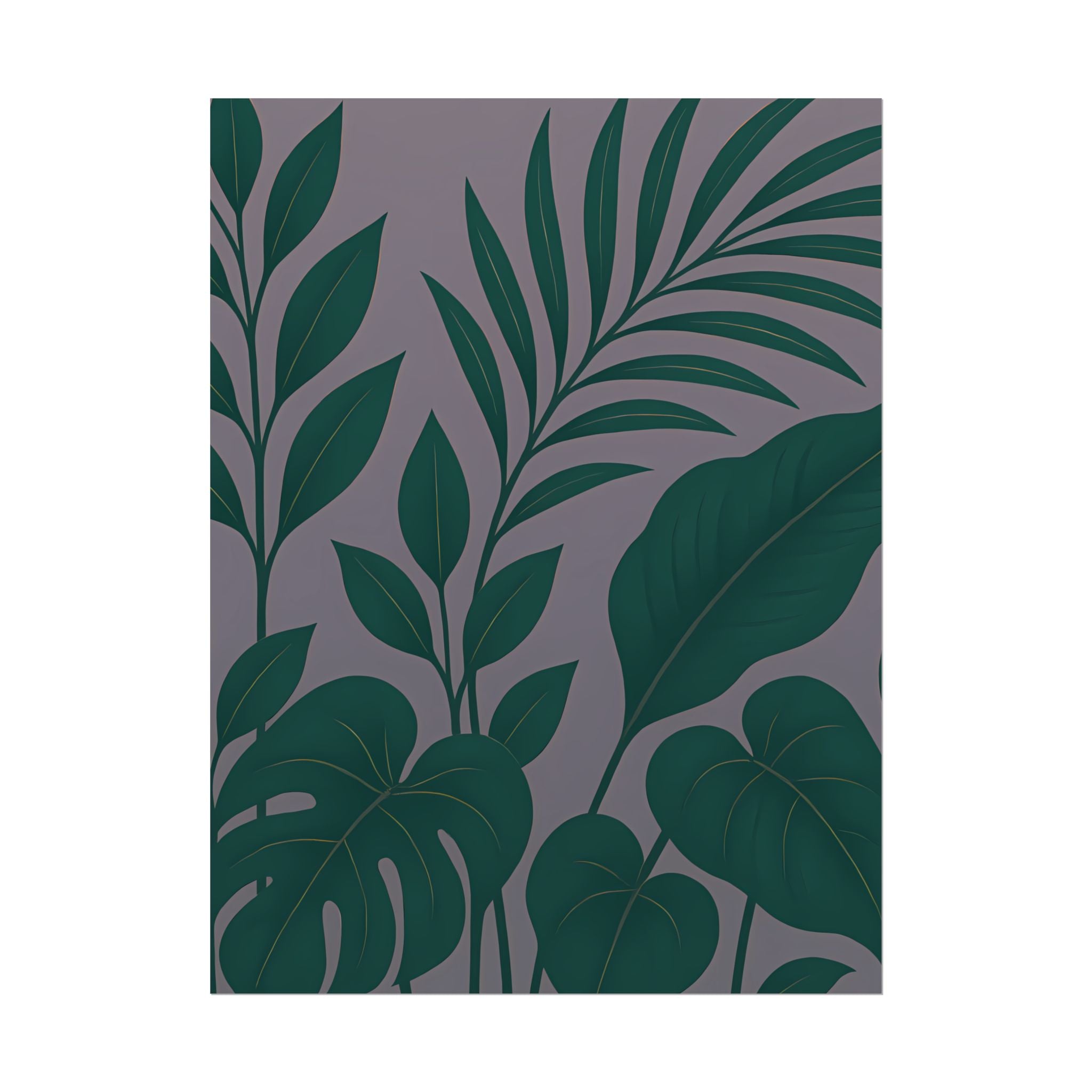 Green Purple Foliage Wall Art Print – Monstera Leaf Poster – Botanical Jungle Illustration – Violet Grey Plant Home Decor – Unframed