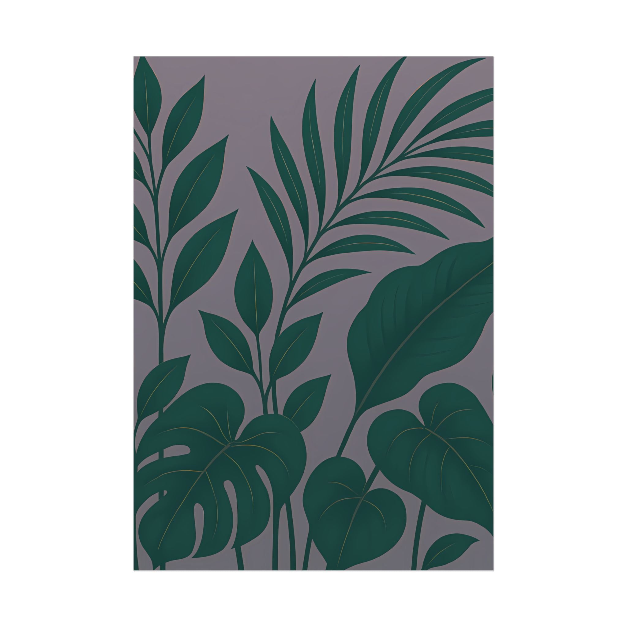 Green Purple Foliage Wall Art Print – Monstera Leaf Poster – Botanical Jungle Illustration – Violet Grey Plant Home Decor – Unframed