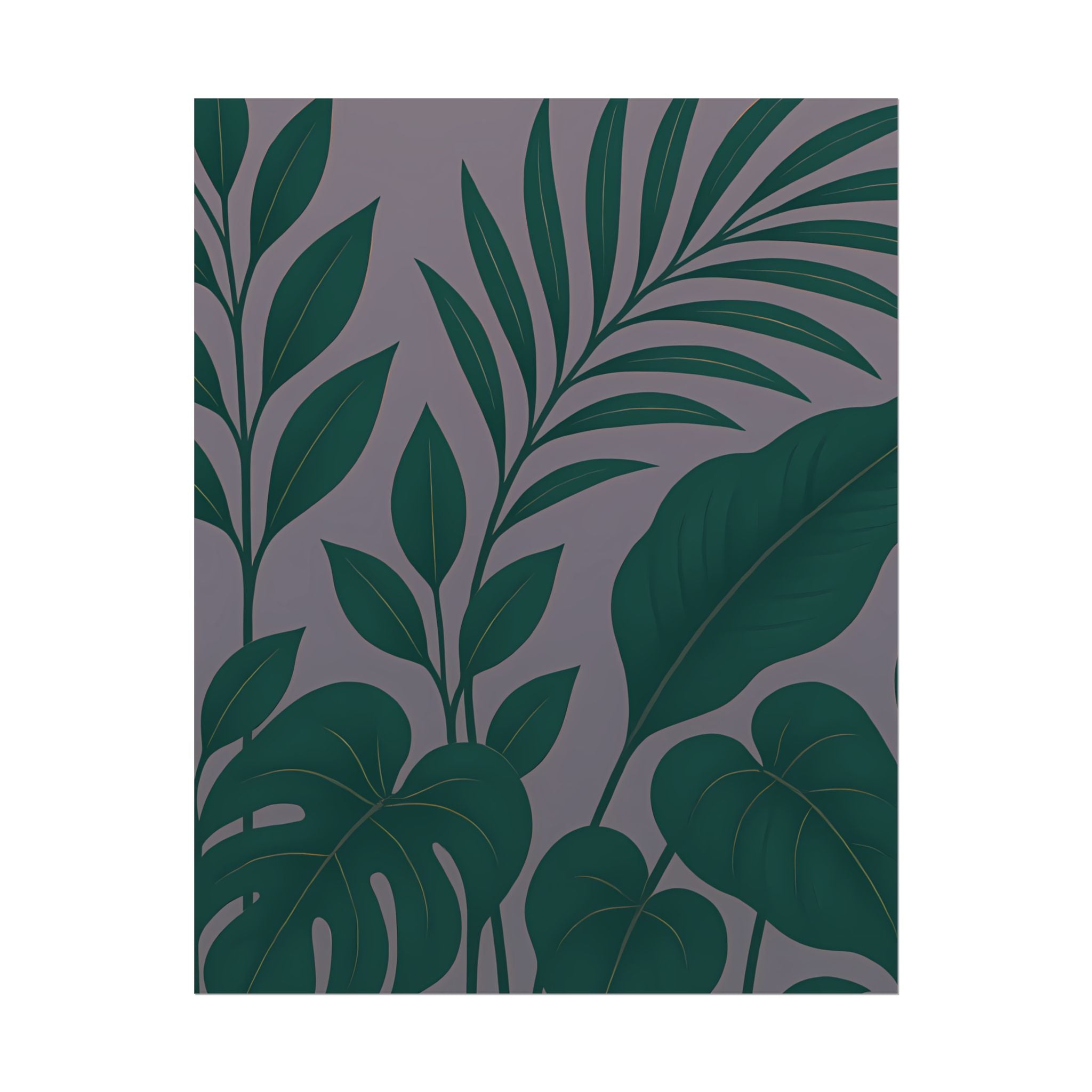 Green Purple Foliage Wall Art Print – Monstera Leaf Poster – Botanical Jungle Illustration – Violet Grey Plant Home Decor – Unframed