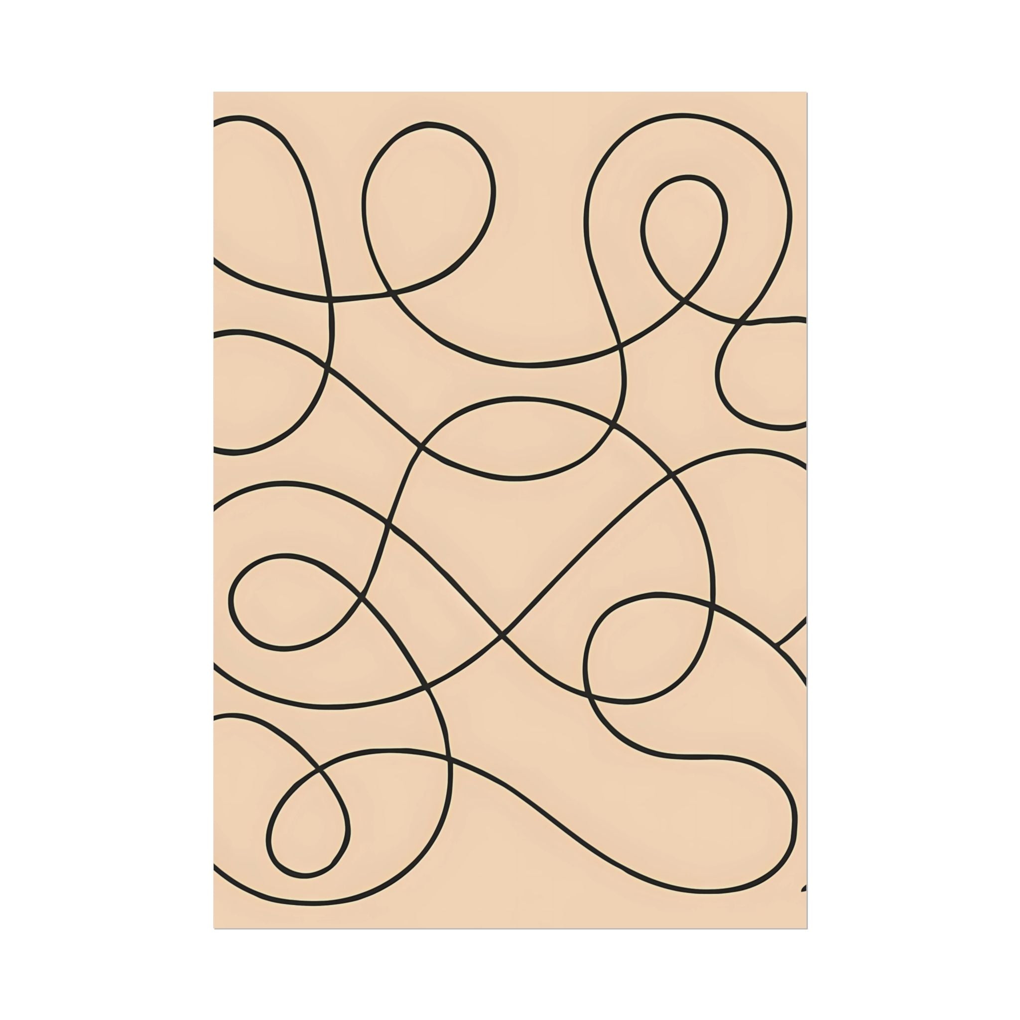 Minimalist Beige Wall Art Print – Abstract Swirl Poster – Black Looping Line Drawing – Modern Artwork – Scandinavian Japandi Style – Unframed