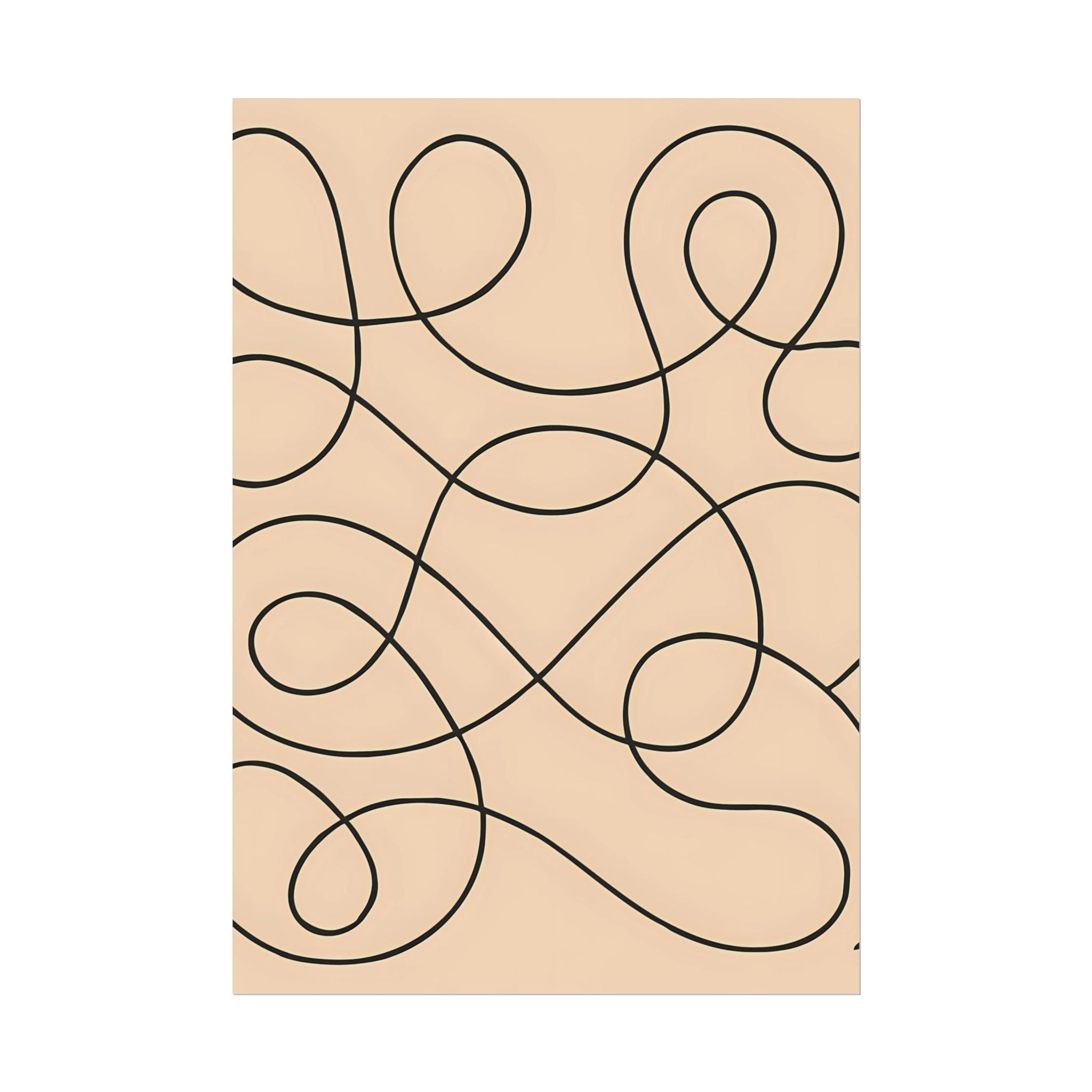 Minimalist Beige Wall Art Print – Abstract Swirl Poster – Black Looping Line Drawing – Modern Artwork – Scandinavian Japandi Style – Unframed