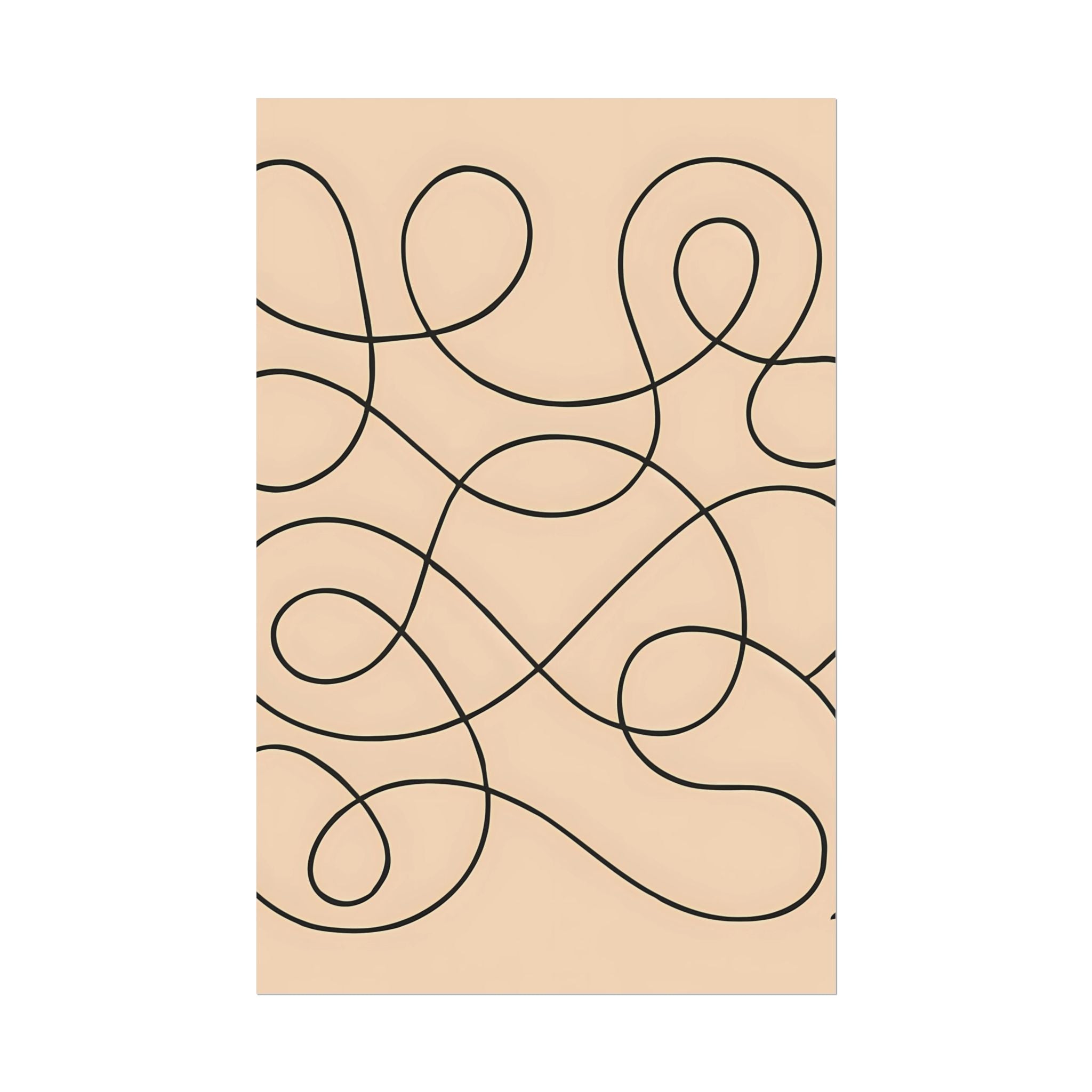 Minimalist Beige Wall Art Print – Abstract Swirl Poster – Black Looping Line Drawing – Modern Artwork – Scandinavian Japandi Style – Unframed