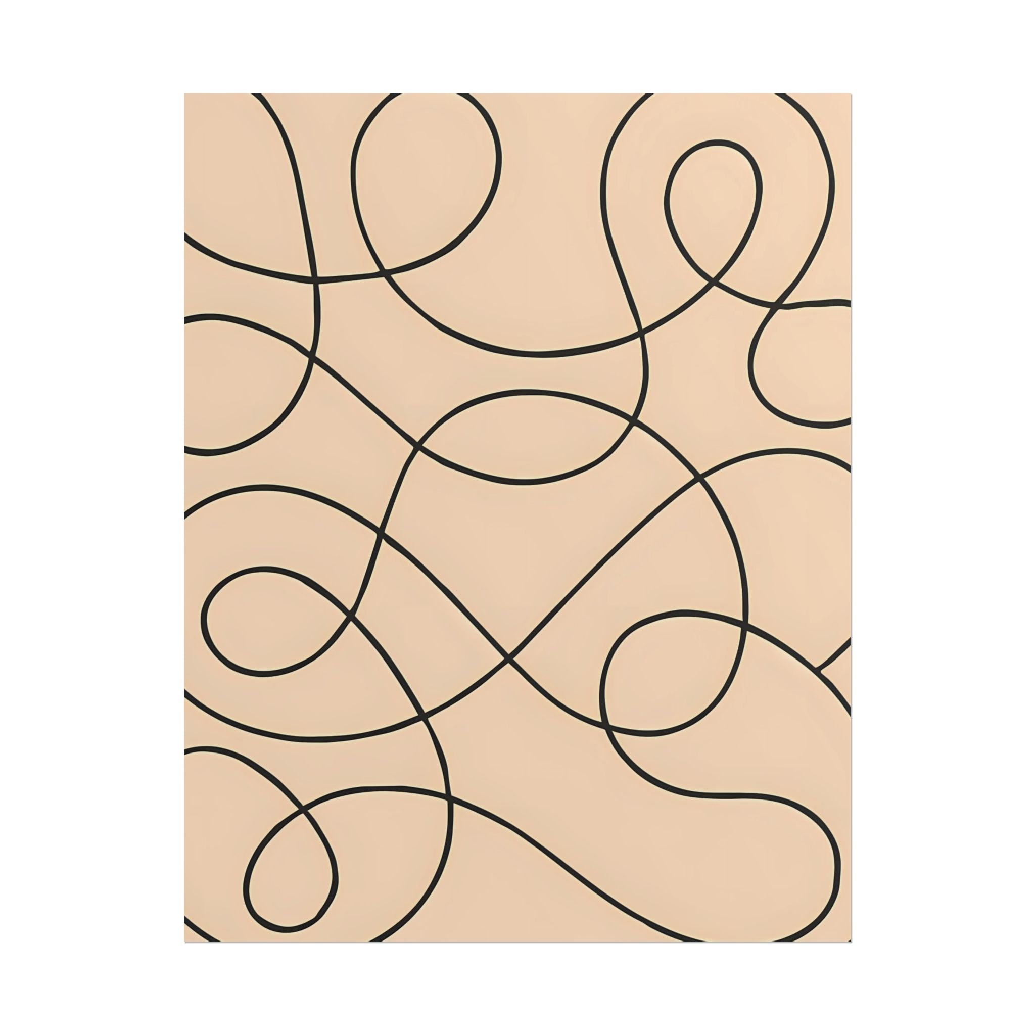 Minimalist Beige Wall Art Print – Abstract Swirl Poster – Black Looping Line Drawing – Modern Artwork – Scandinavian Japandi Style – Unframed