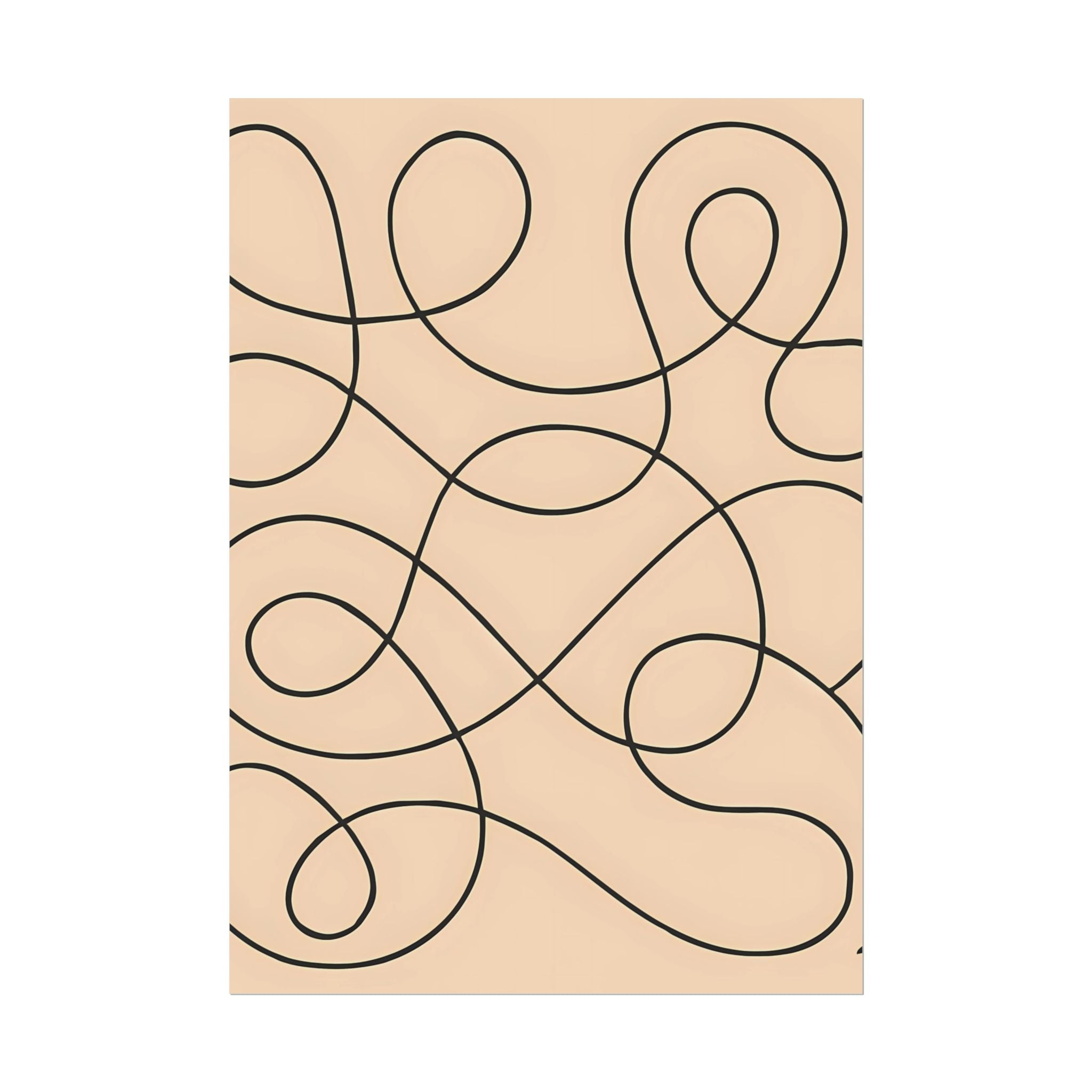 Minimalist Beige Wall Art Print – Abstract Swirl Poster – Black Looping Line Drawing – Modern Artwork – Scandinavian Japandi Style – Unframed