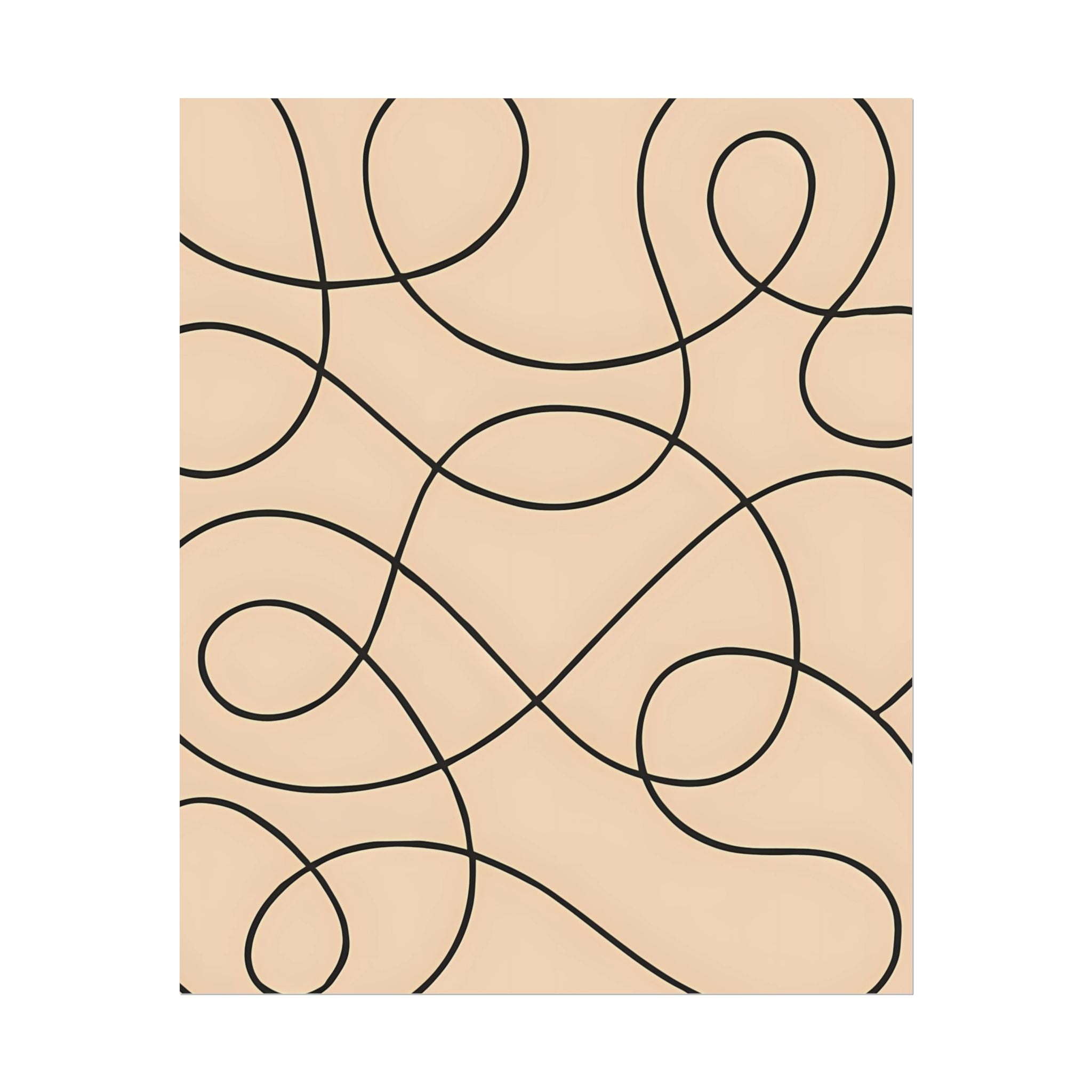 Minimalist Beige Wall Art Print – Abstract Swirl Poster – Black Looping Line Drawing – Modern Artwork – Scandinavian Japandi Style – Unframed