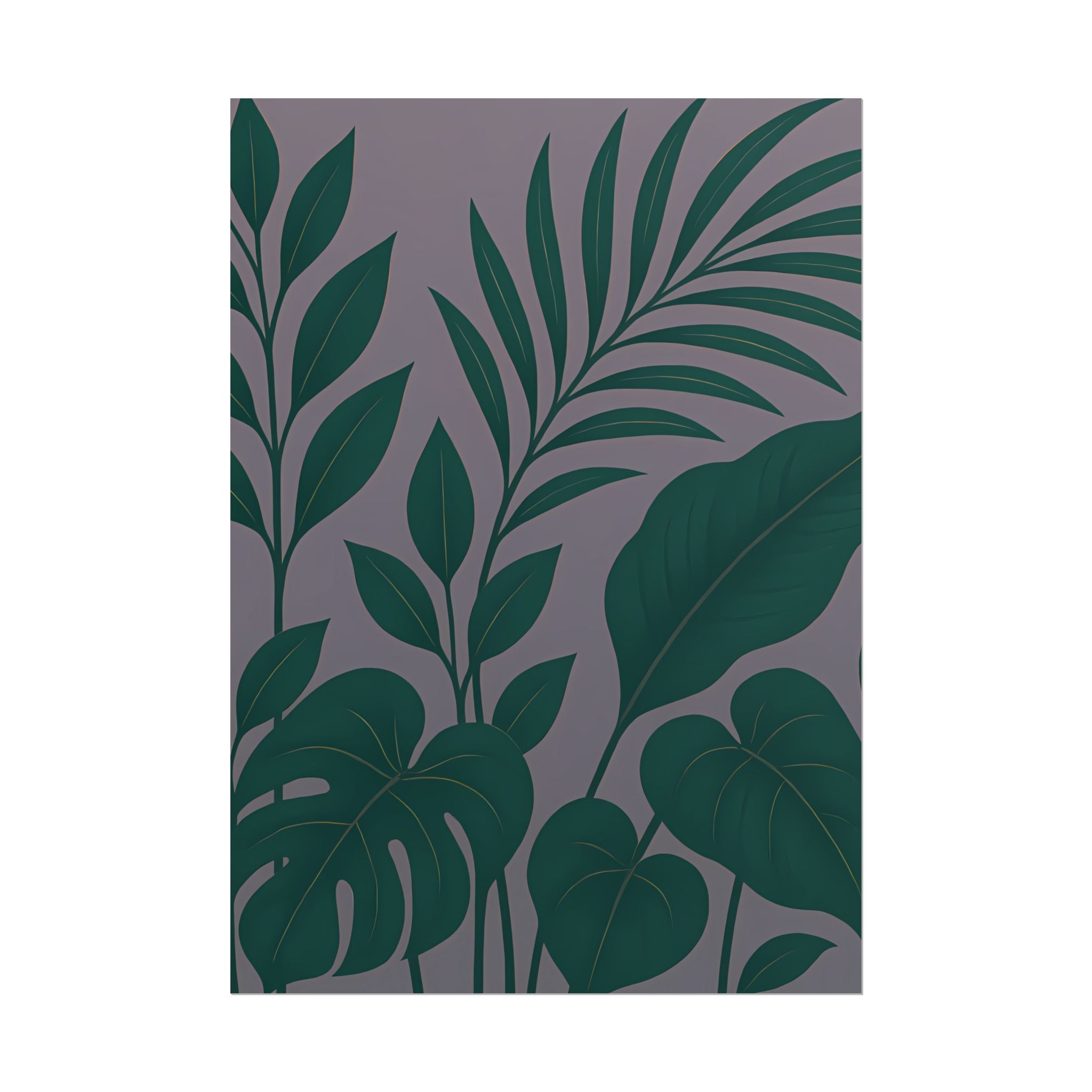 Green Purple Foliage Wall Art Print – Monstera Leaf Poster – Botanical Jungle Illustration – Violet Grey Plant Home Decor – Unframed