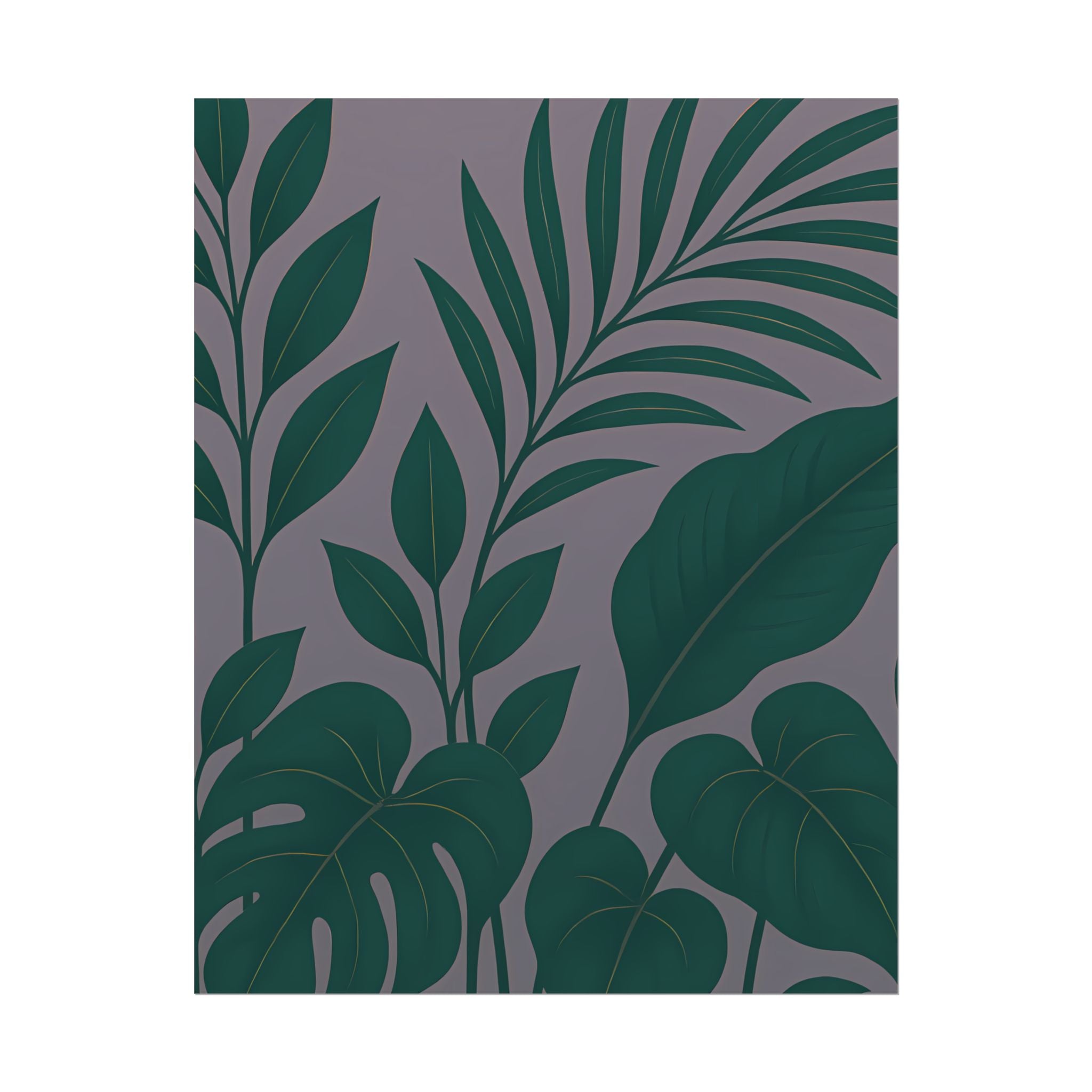 Green Purple Foliage Wall Art Print – Monstera Leaf Poster – Botanical Jungle Illustration – Violet Grey Plant Home Decor – Unframed