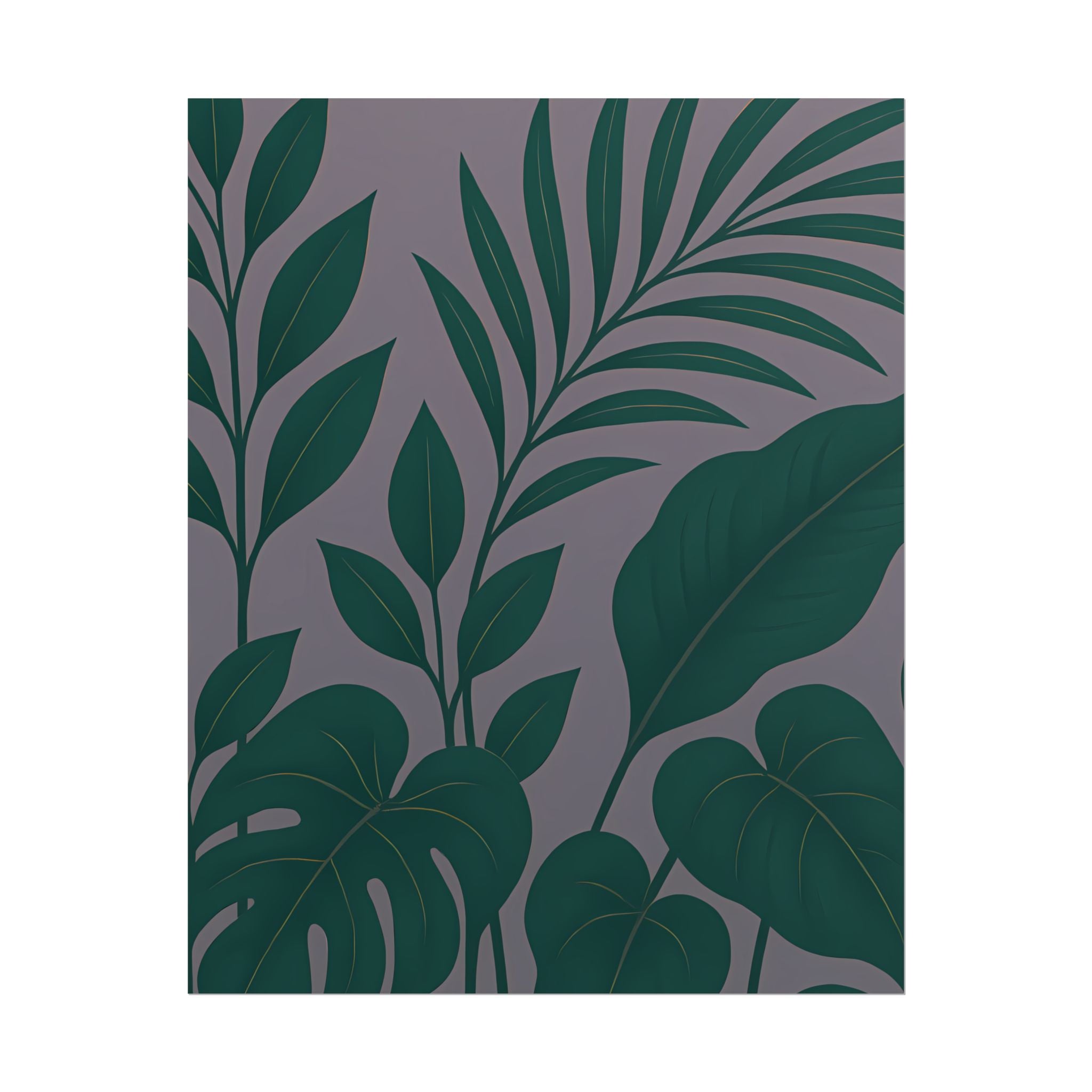 Green Purple Foliage Wall Art Print – Monstera Leaf Poster – Botanical Jungle Illustration – Violet Grey Plant Home Decor – Unframed