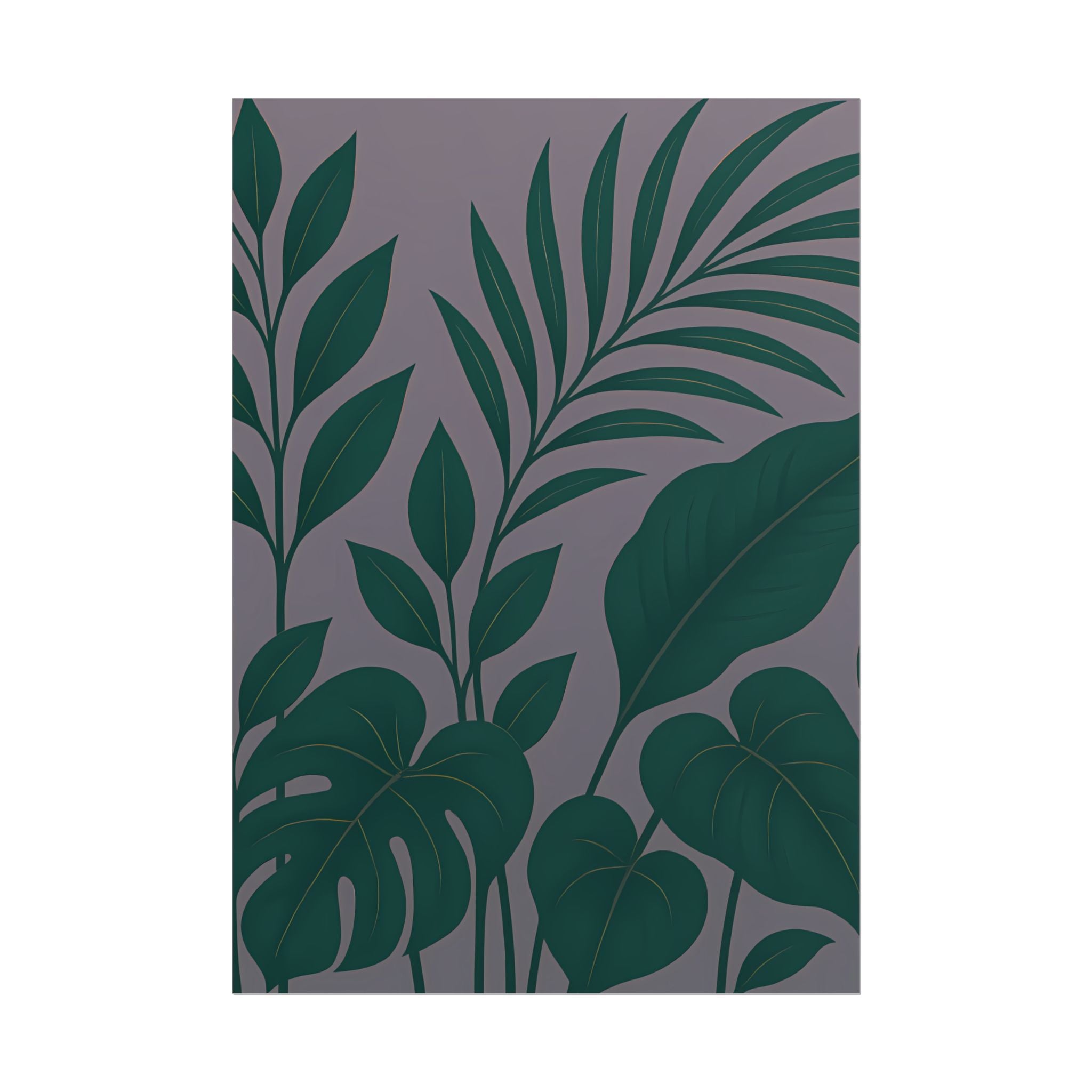 Green Purple Foliage Wall Art Print – Monstera Leaf Poster – Botanical Jungle Illustration – Violet Grey Plant Home Decor – Unframed