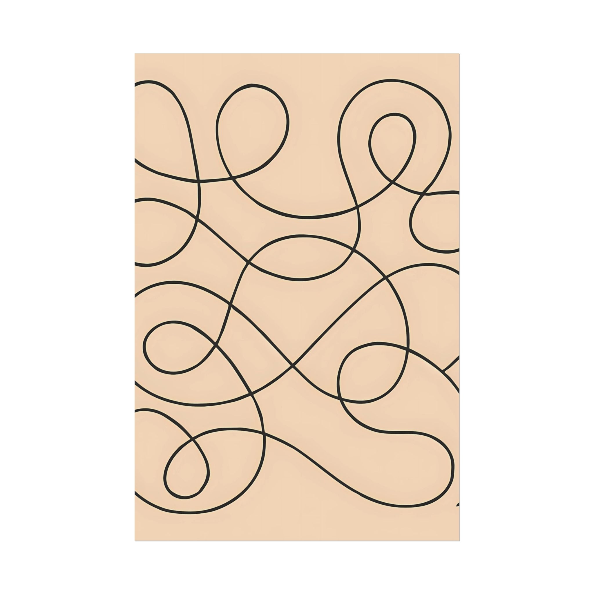Minimalist Beige Wall Art Print – Abstract Swirl Poster – Black Looping Line Drawing – Modern Artwork – Scandinavian Japandi Style – Unframed