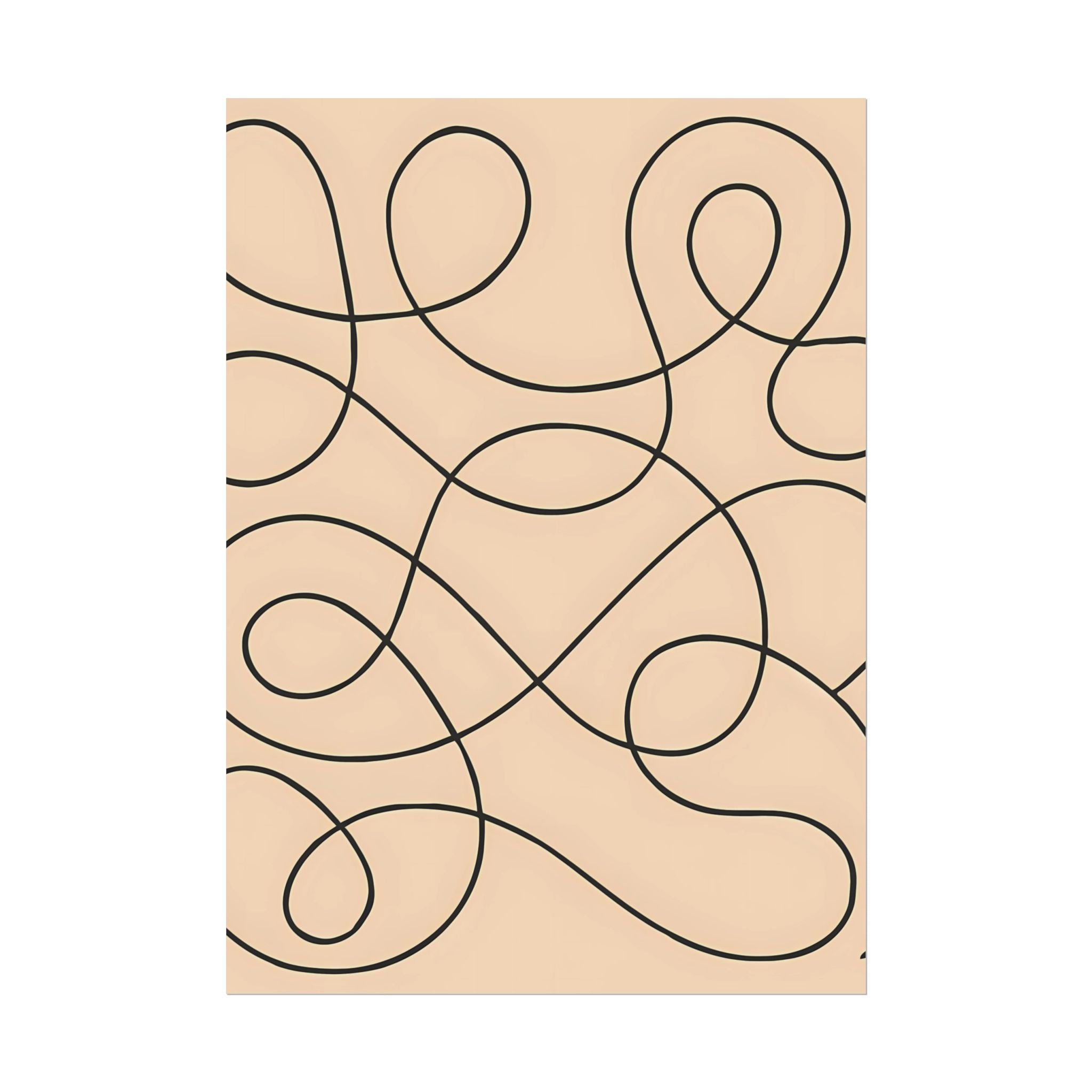 Minimalist Beige Wall Art Print – Abstract Swirl Poster – Black Looping Line Drawing – Modern Artwork – Scandinavian Japandi Style – Unframed
