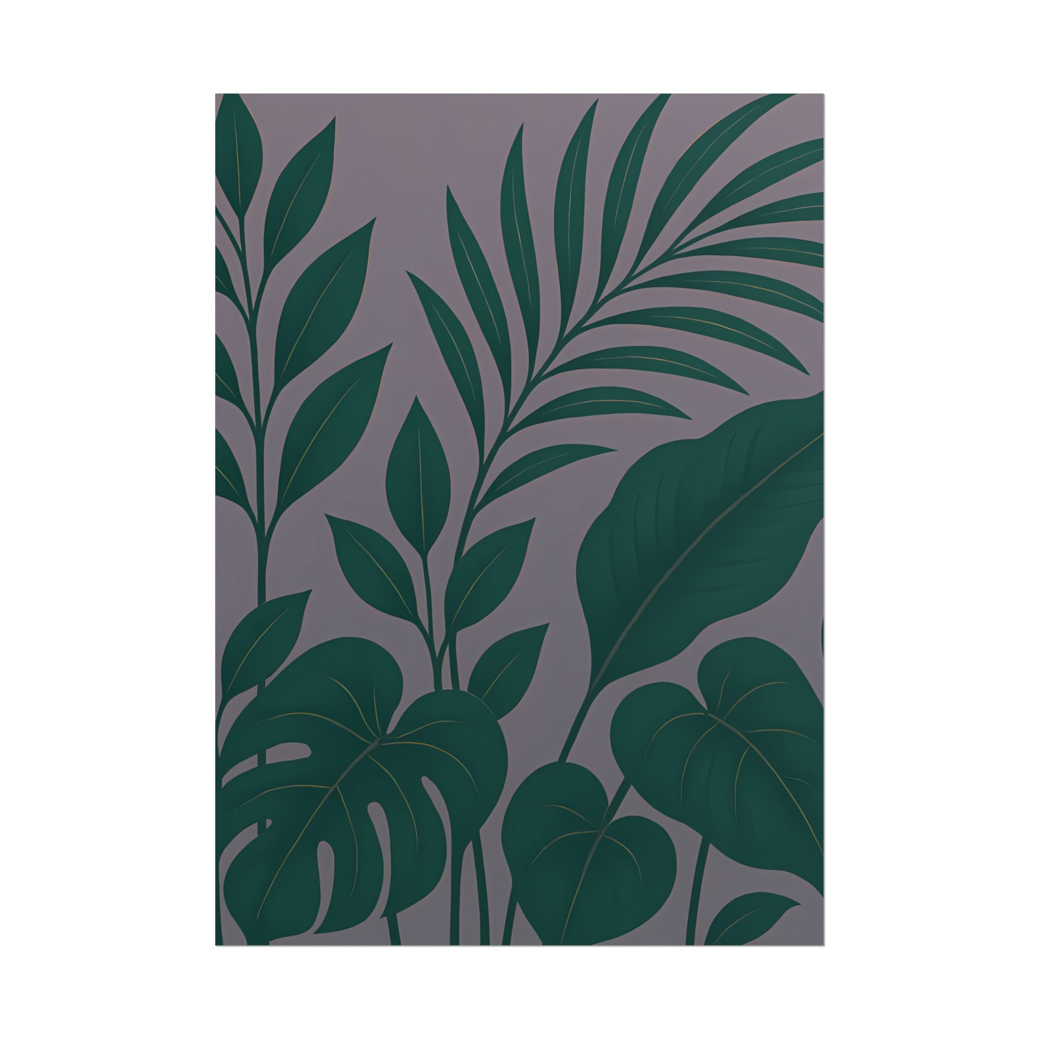 Green Purple Foliage Wall Art Print – Monstera Leaf Poster – Botanical Jungle Illustration – Violet Grey Plant Home Decor – Unframed