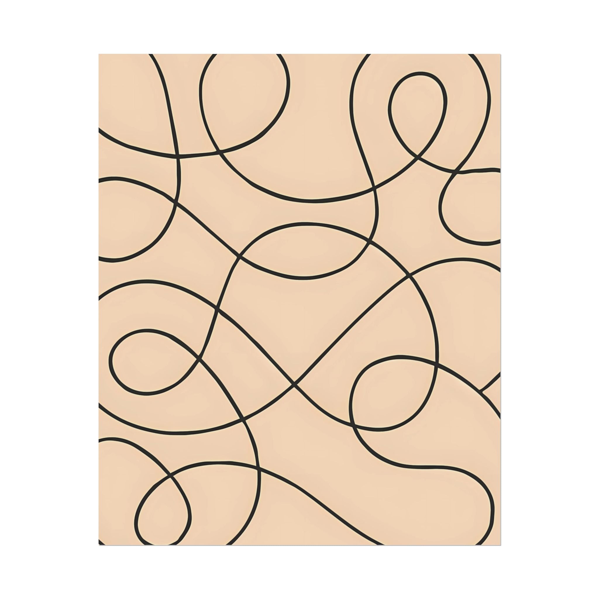 Minimalist Beige Wall Art Print – Abstract Swirl Poster – Black Looping Line Drawing – Modern Artwork – Scandinavian Japandi Style – Unframed