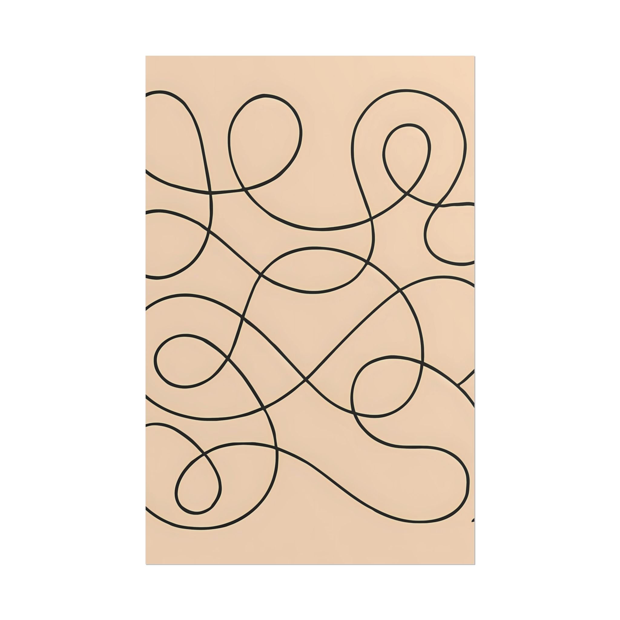 Minimalist Beige Wall Art Print – Abstract Swirl Poster – Black Looping Line Drawing – Modern Artwork – Scandinavian Japandi Style – Unframed