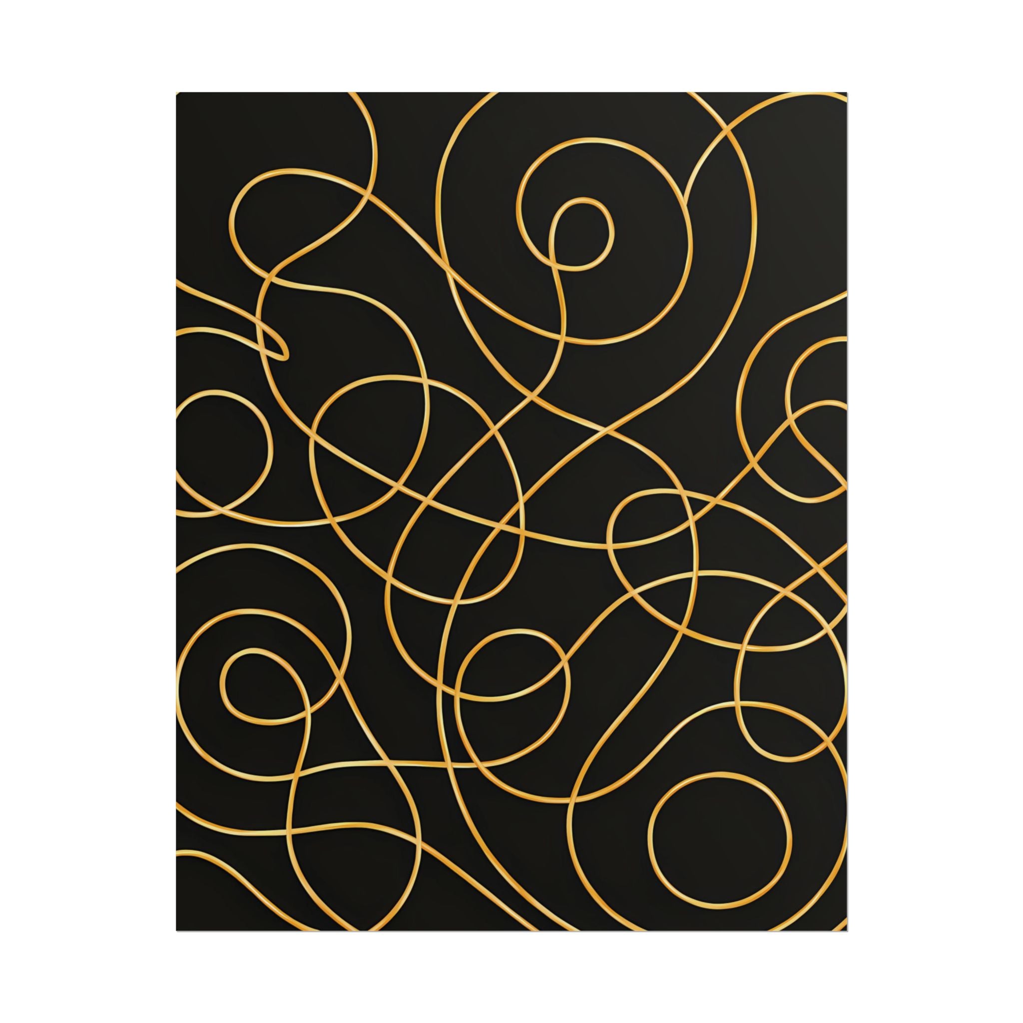 Minimalist Black Wall Art Print – Abstract Swirl Poster – Gold Looping Line Drawing – Modern Artwork – Scandinavian Japandi Style – Unframed