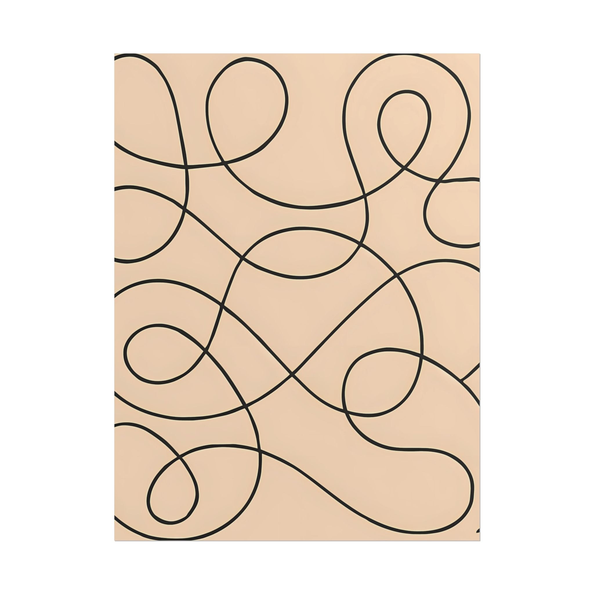 Minimalist Beige Wall Art Print – Abstract Swirl Poster – Black Looping Line Drawing – Modern Artwork – Scandinavian Japandi Style – Unframed