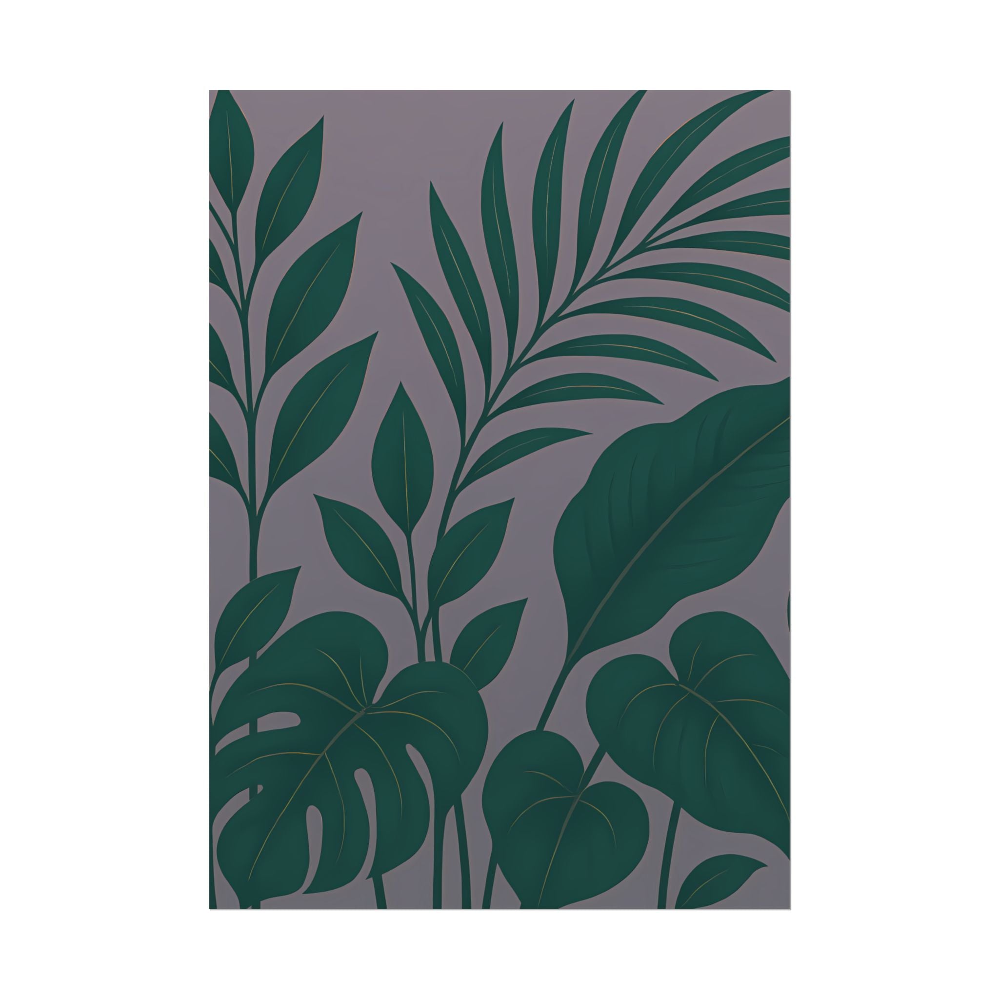 Green Purple Foliage Wall Art Print – Monstera Leaf Poster – Botanical Jungle Illustration – Violet Grey Plant Home Decor – Unframed