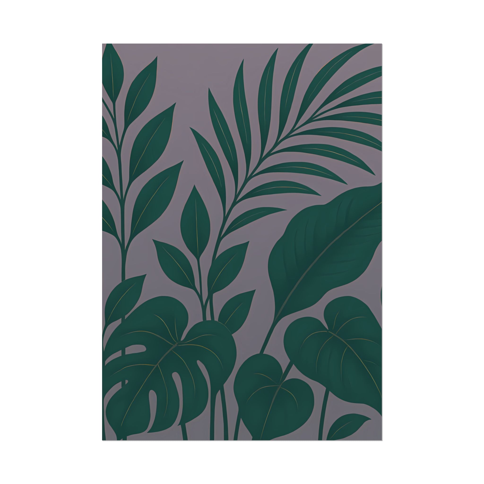Green Purple Foliage Wall Art Print – Monstera Leaf Poster – Botanical Jungle Illustration – Violet Grey Plant Home Decor – Unframed