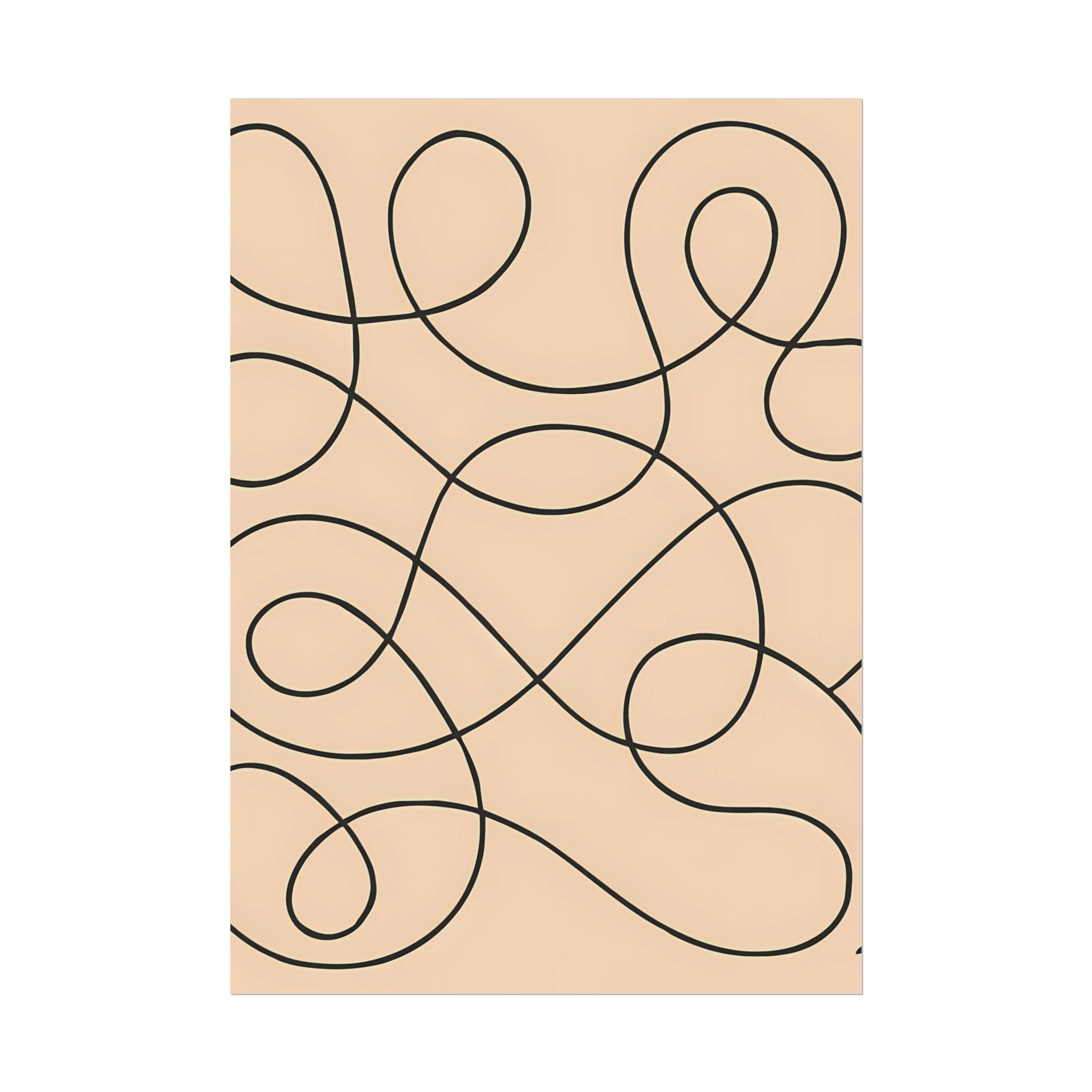 Minimalist Beige Wall Art Print – Abstract Swirl Poster – Black Looping Line Drawing – Modern Artwork – Scandinavian Japandi Style – Unframed