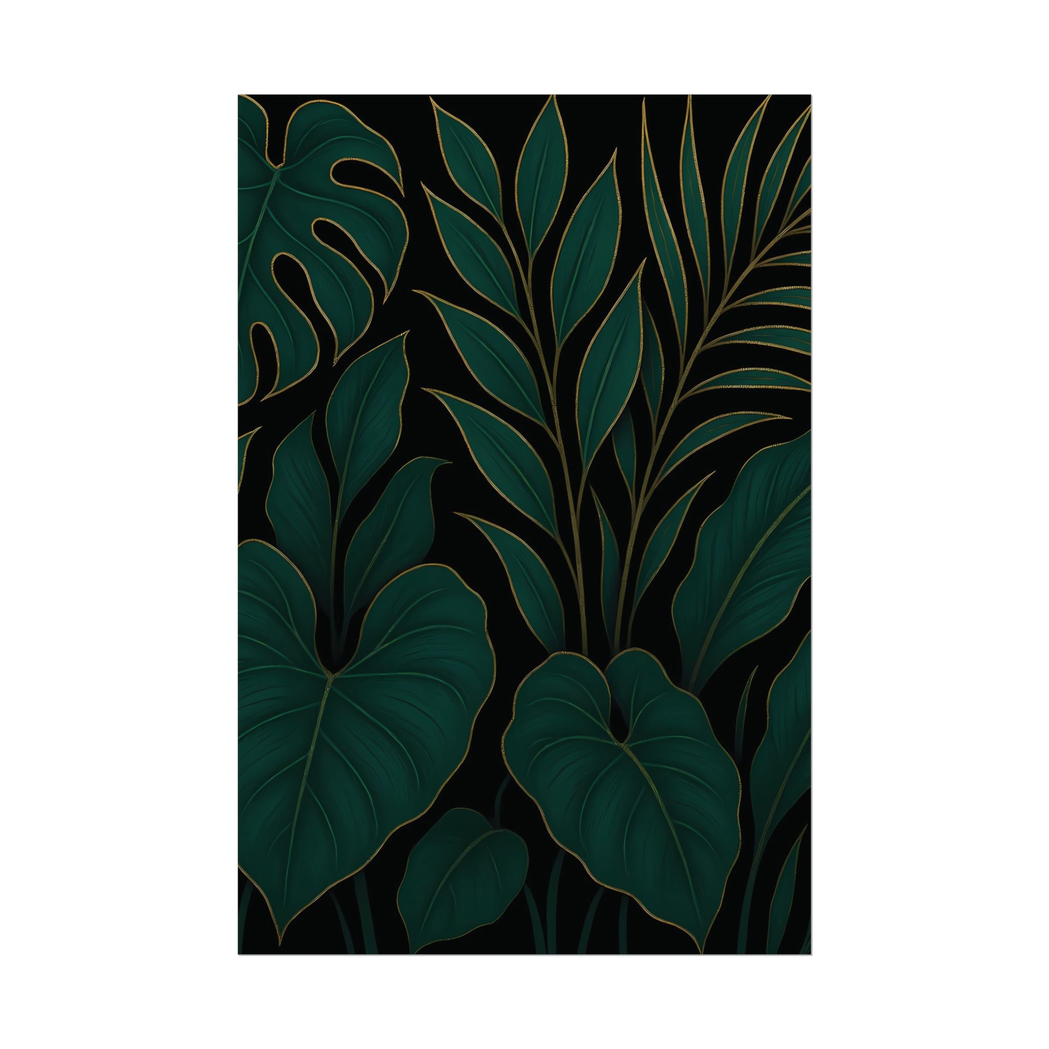Green Foliage Wall Art Print – Monstera Leaf Poster – Tropical Jungle Botanical Illustration – Modern Plant Home Decor – Unframed