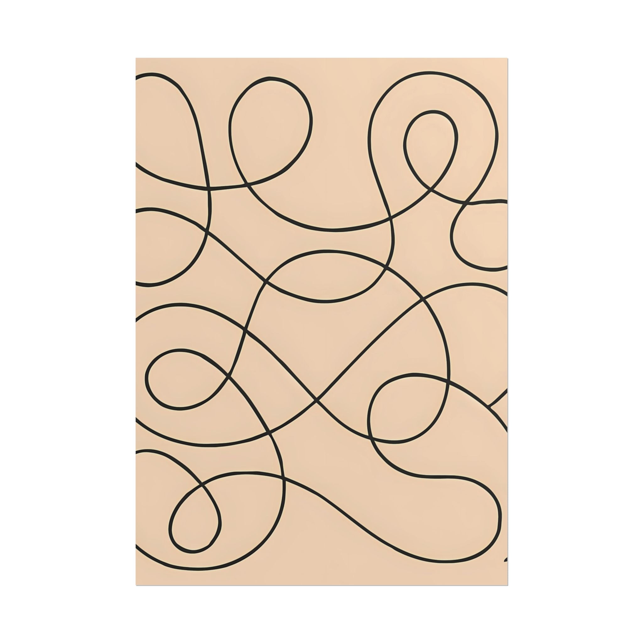 Minimalist Beige Wall Art Print – Abstract Swirl Poster – Black Looping Line Drawing – Modern Artwork – Scandinavian Japandi Style – Unframed