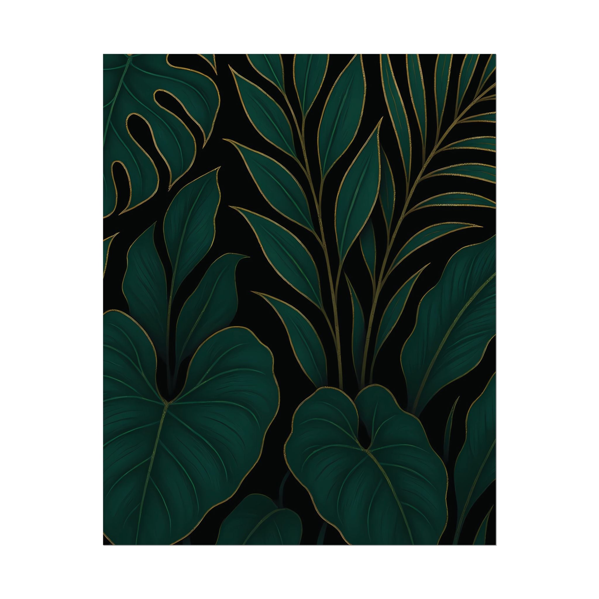 Green Foliage Wall Art Print – Monstera Leaf Poster – Tropical Jungle Botanical Illustration – Modern Plant Home Decor – Unframed
