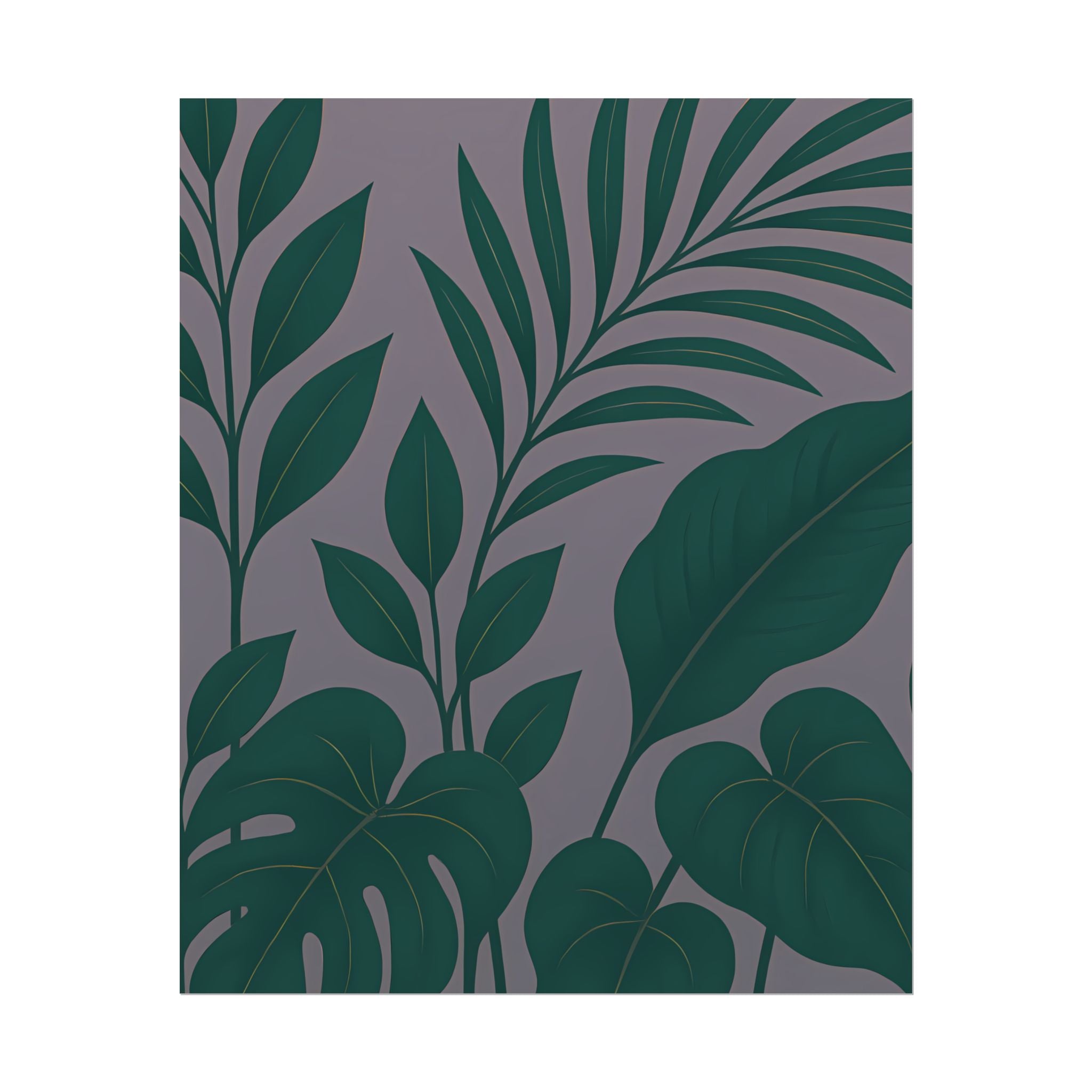 Green Purple Foliage Wall Art Print – Monstera Leaf Poster – Botanical Jungle Illustration – Violet Grey Plant Home Decor – Unframed