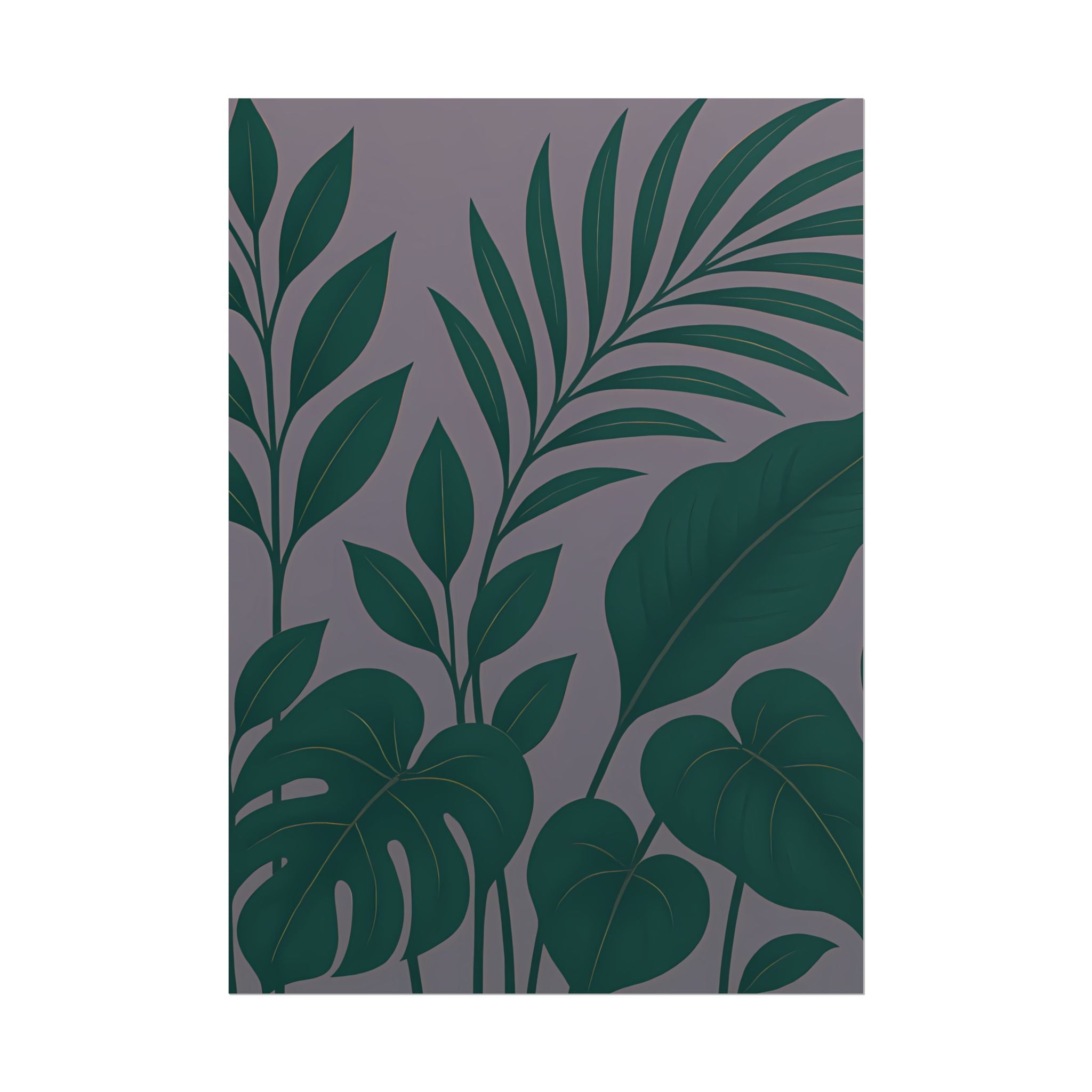 Green Purple Foliage Wall Art Print – Monstera Leaf Poster – Botanical Jungle Illustration – Violet Grey Plant Home Decor – Unframed