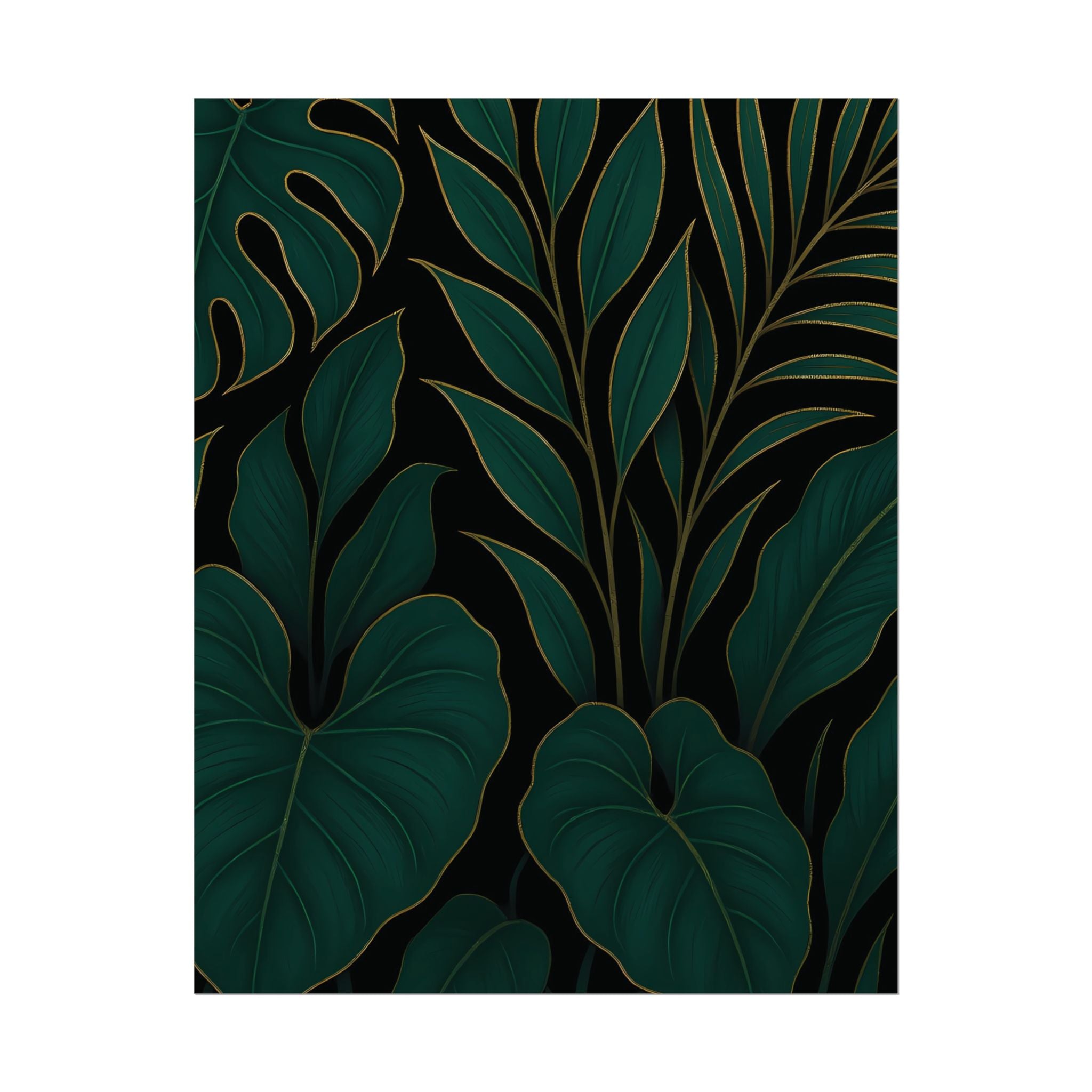 Green Foliage Wall Art Print – Monstera Leaf Poster – Tropical Jungle Botanical Illustration – Modern Plant Home Decor – Unframed