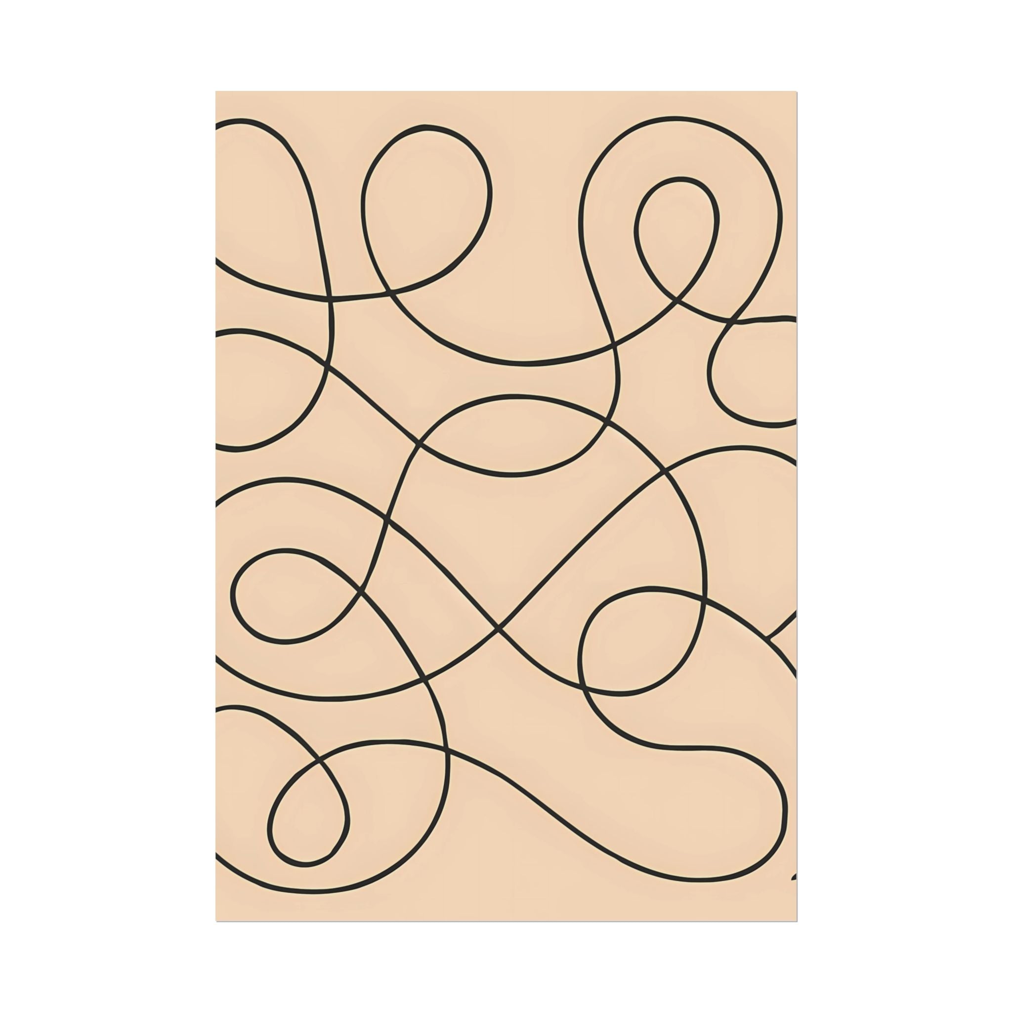 Minimalist Beige Wall Art Print – Abstract Swirl Poster – Black Looping Line Drawing – Modern Artwork – Scandinavian Japandi Style – Unframed