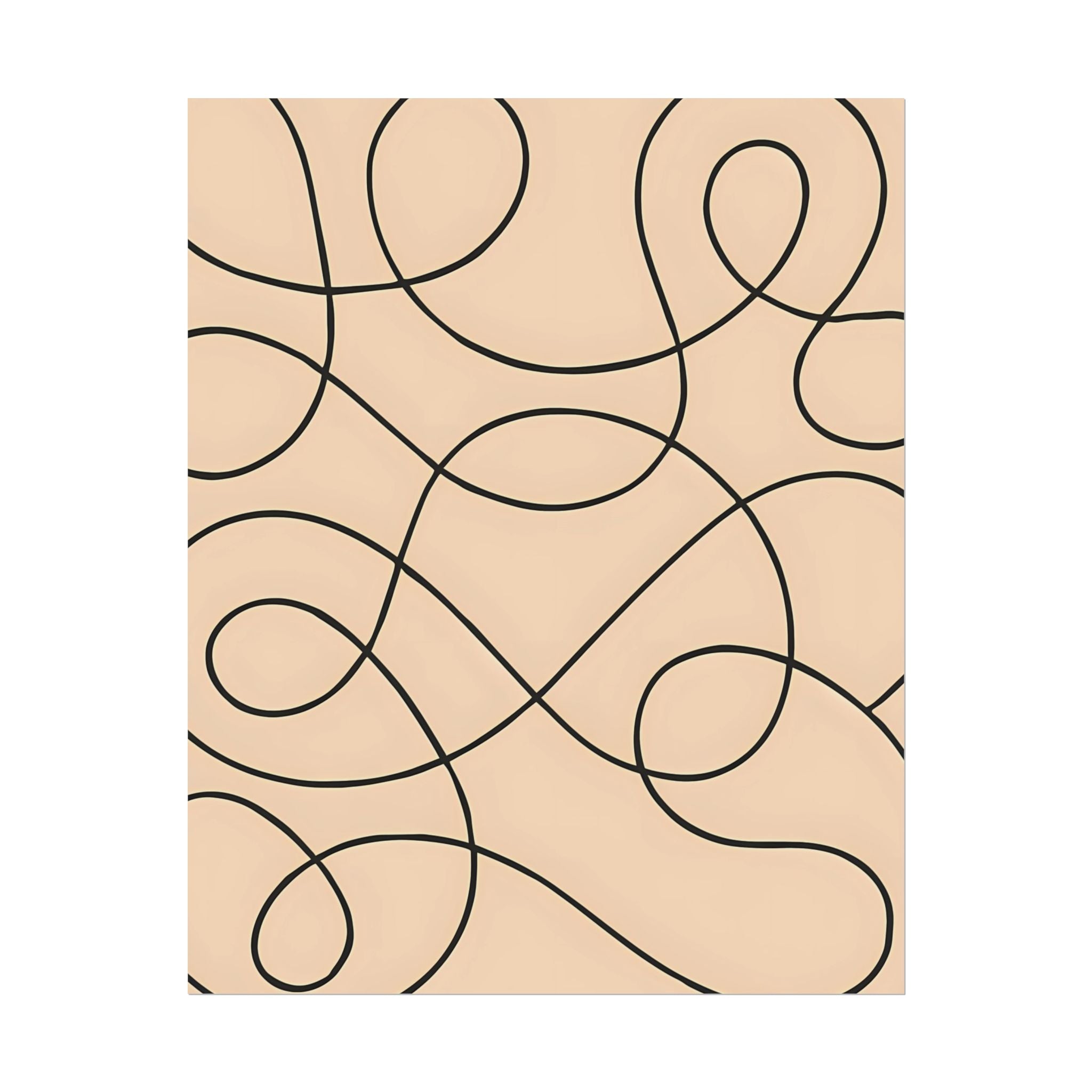 Minimalist Beige Wall Art Print – Abstract Swirl Poster – Black Looping Line Drawing – Modern Artwork – Scandinavian Japandi Style – Unframed