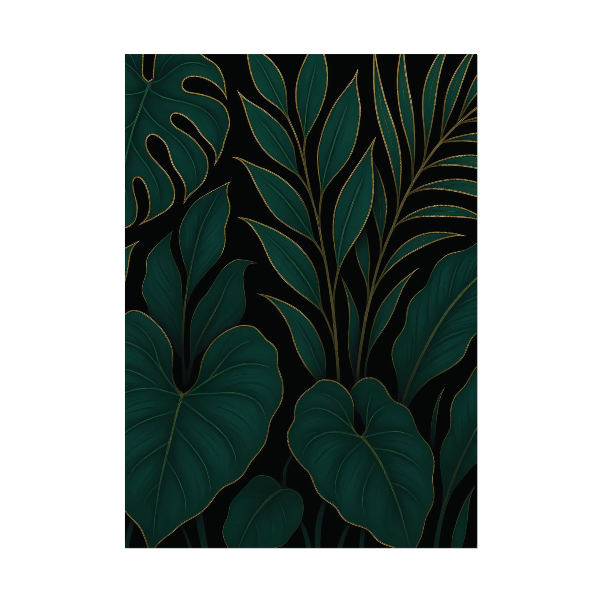 Green Foliage Wall Art Print – Monstera Leaf Poster – Tropical Jungle Botanical Illustration – Modern Plant Home Decor – Unframed