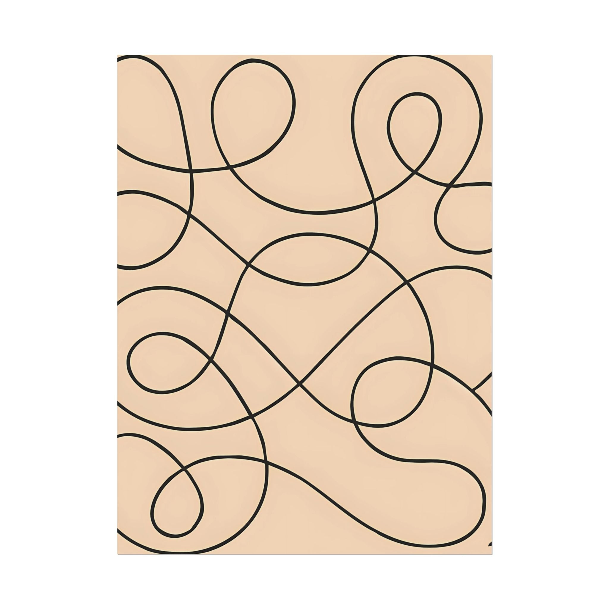 Minimalist Beige Wall Art Print – Abstract Swirl Poster – Black Looping Line Drawing – Modern Artwork – Scandinavian Japandi Style – Unframed