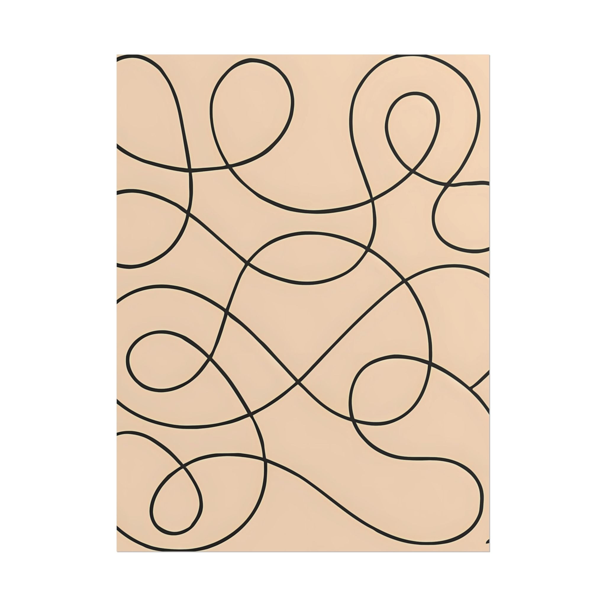 Minimalist Beige Wall Art Print – Abstract Swirl Poster – Black Looping Line Drawing – Modern Artwork – Scandinavian Japandi Style – Unframed