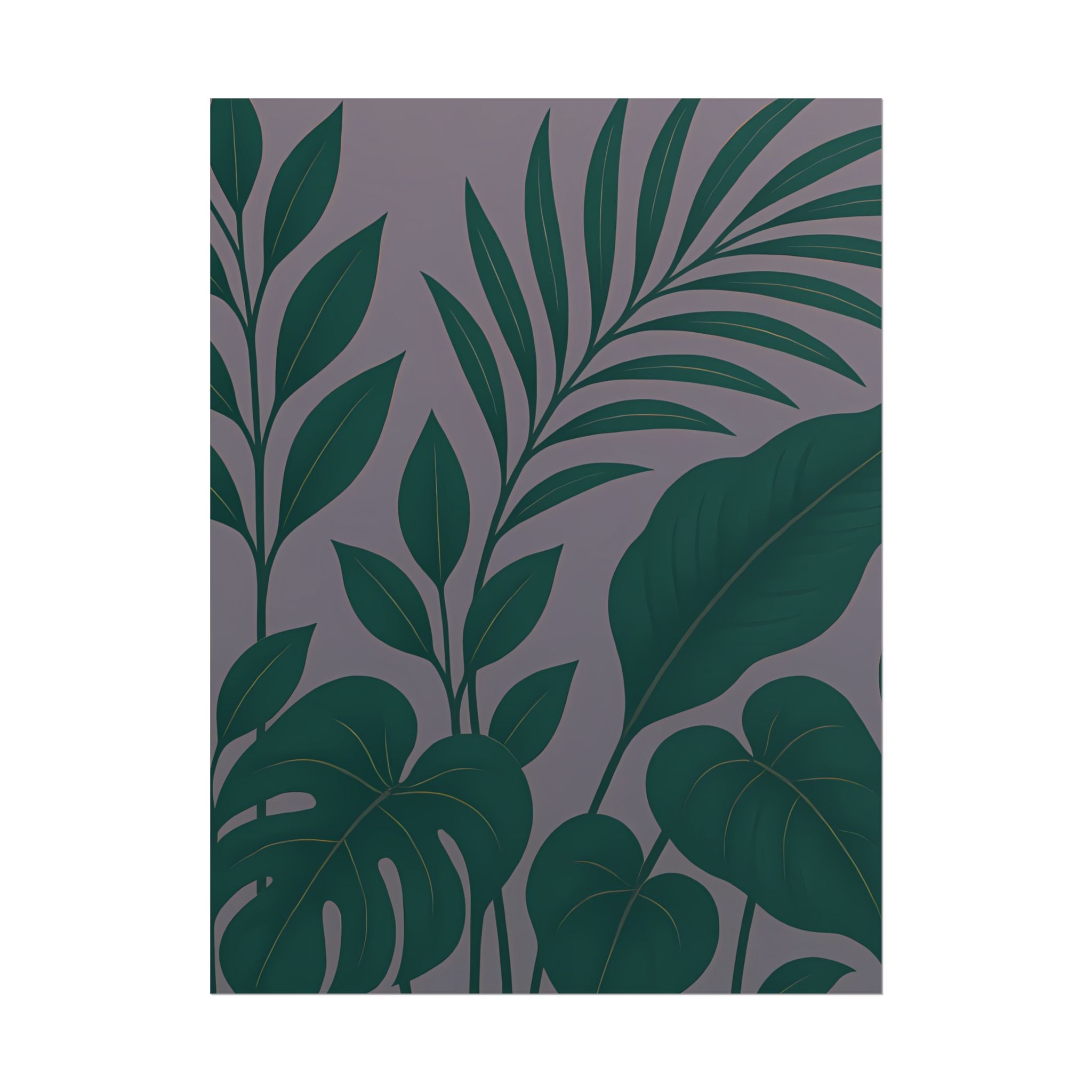 Green Purple Foliage Wall Art Print – Monstera Leaf Poster – Botanical Jungle Illustration – Violet Grey Plant Home Decor – Unframed