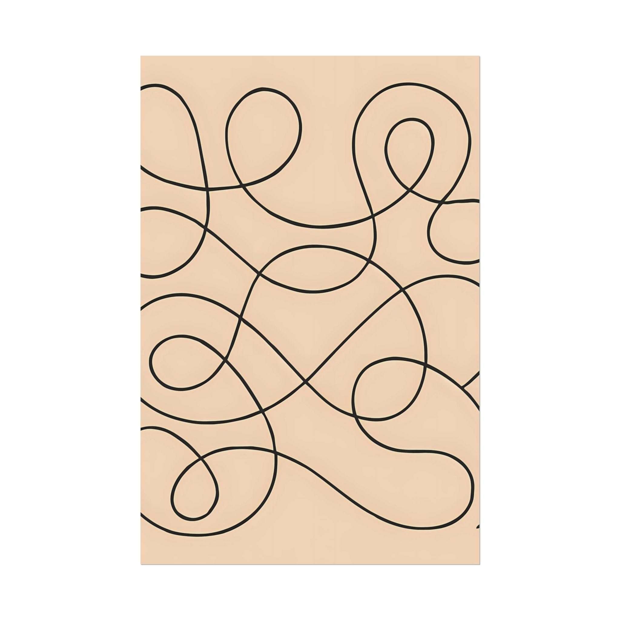 Minimalist Beige Wall Art Print – Abstract Swirl Poster – Black Looping Line Drawing – Modern Artwork – Scandinavian Japandi Style – Unframed