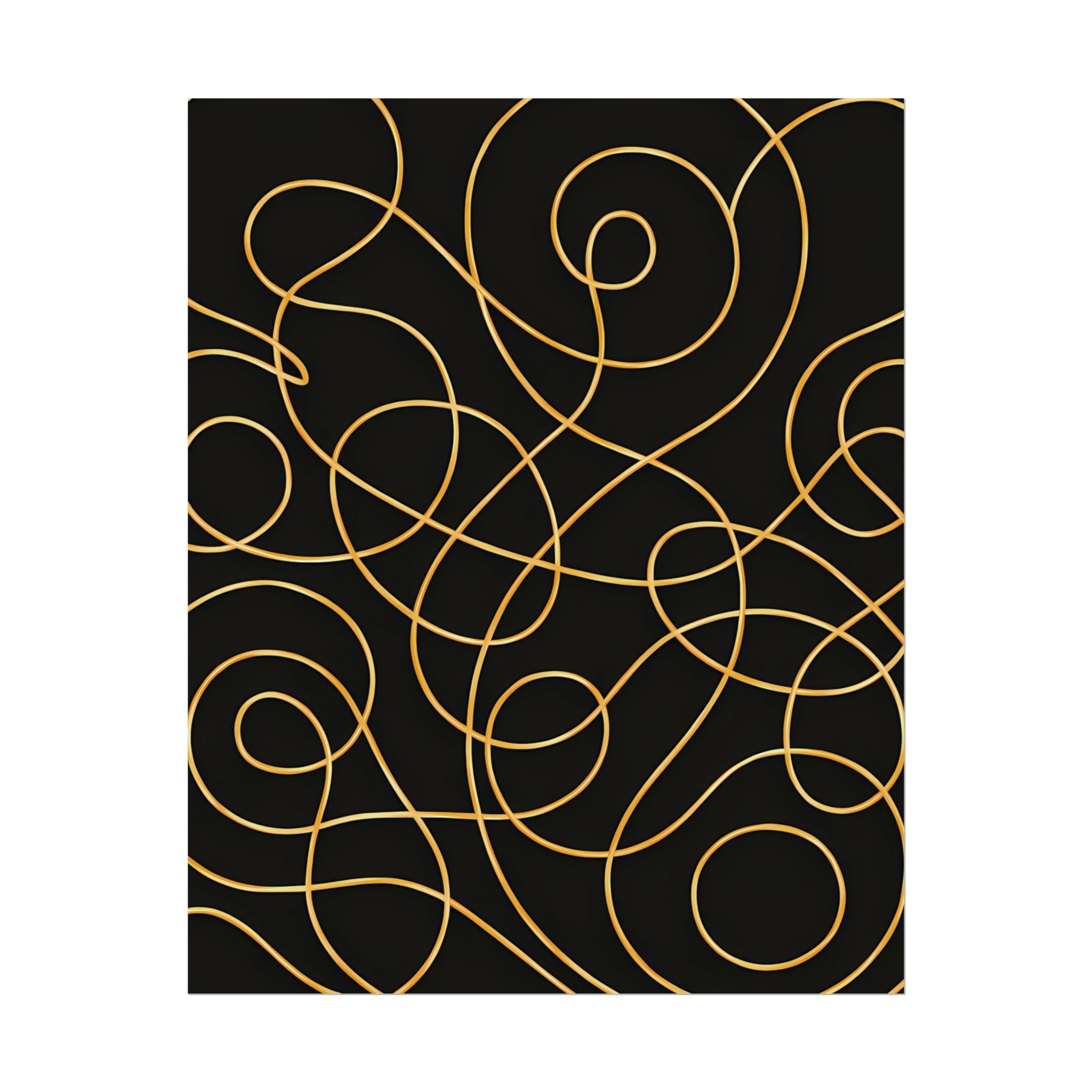 Minimalist Black Wall Art Print – Abstract Swirl Poster – Gold Looping Line Drawing – Modern Artwork – Scandinavian Japandi Style – Unframed