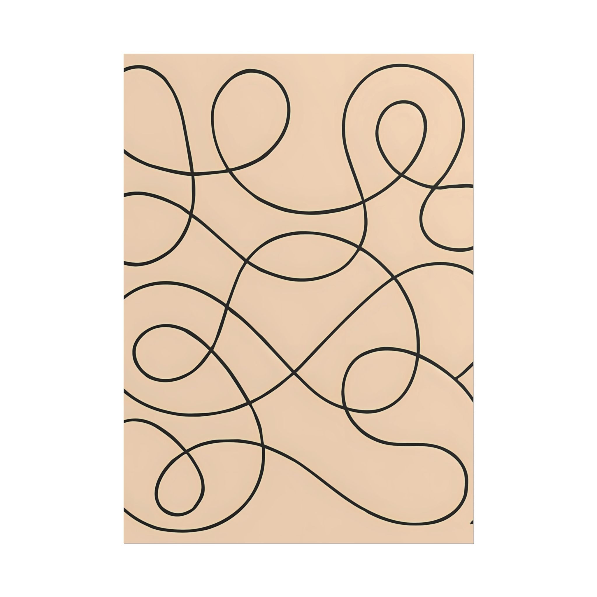 Minimalist Beige Wall Art Print – Abstract Swirl Poster – Black Looping Line Drawing – Modern Artwork – Scandinavian Japandi Style – Unframed
