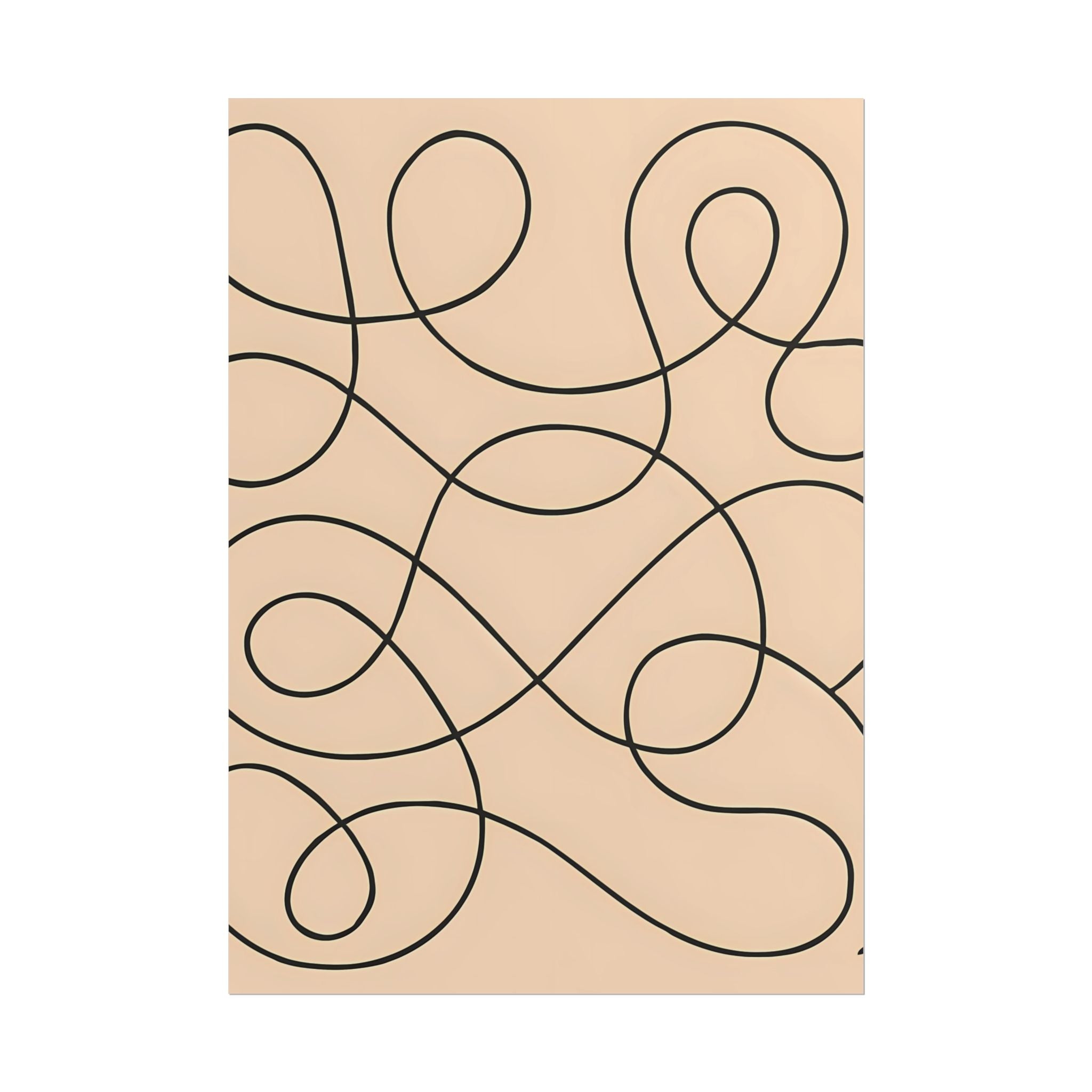 Minimalist Beige Wall Art Print – Abstract Swirl Poster – Black Looping Line Drawing – Modern Artwork – Scandinavian Japandi Style – Unframed
