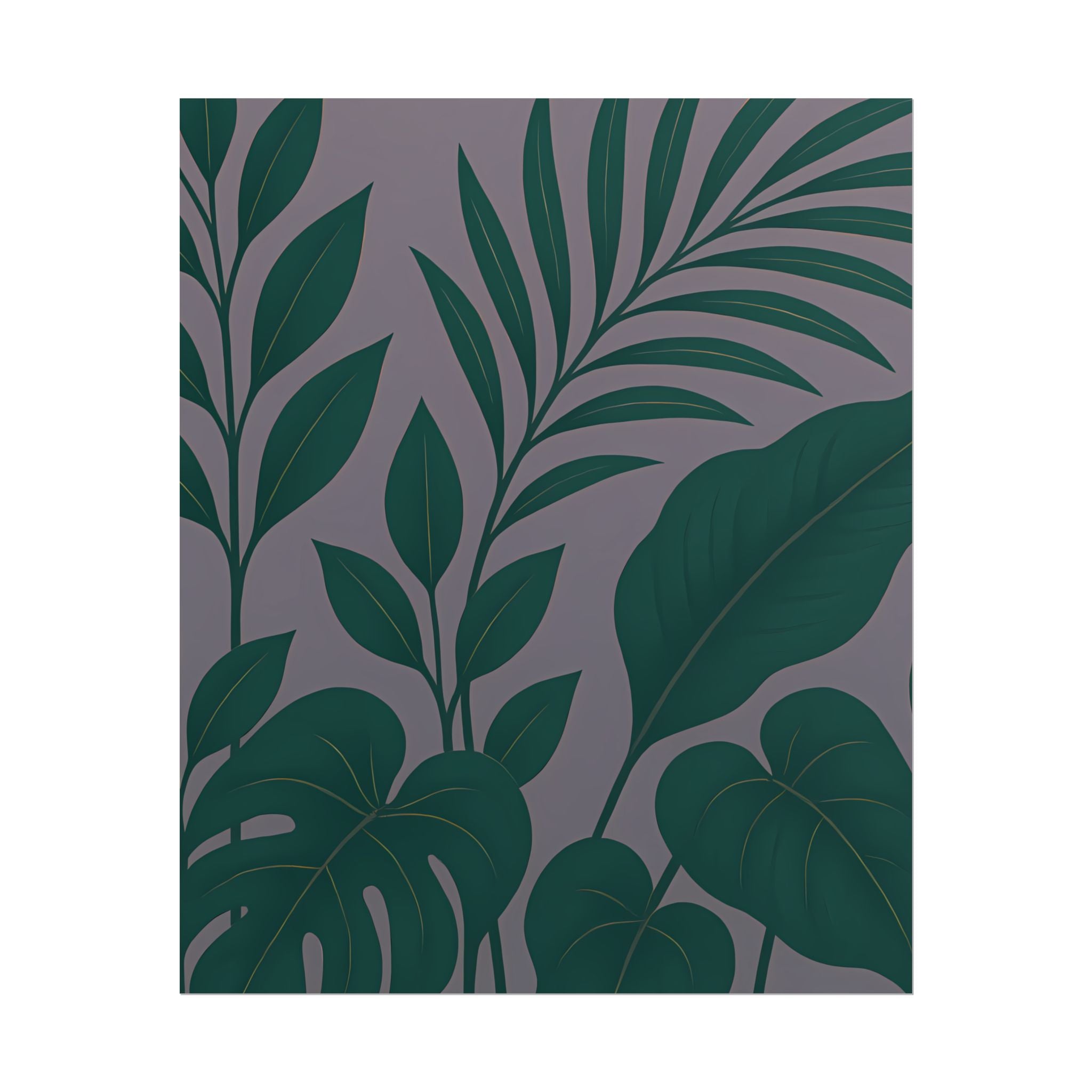 Green Purple Foliage Wall Art Print – Monstera Leaf Poster – Botanical Jungle Illustration – Violet Grey Plant Home Decor – Unframed