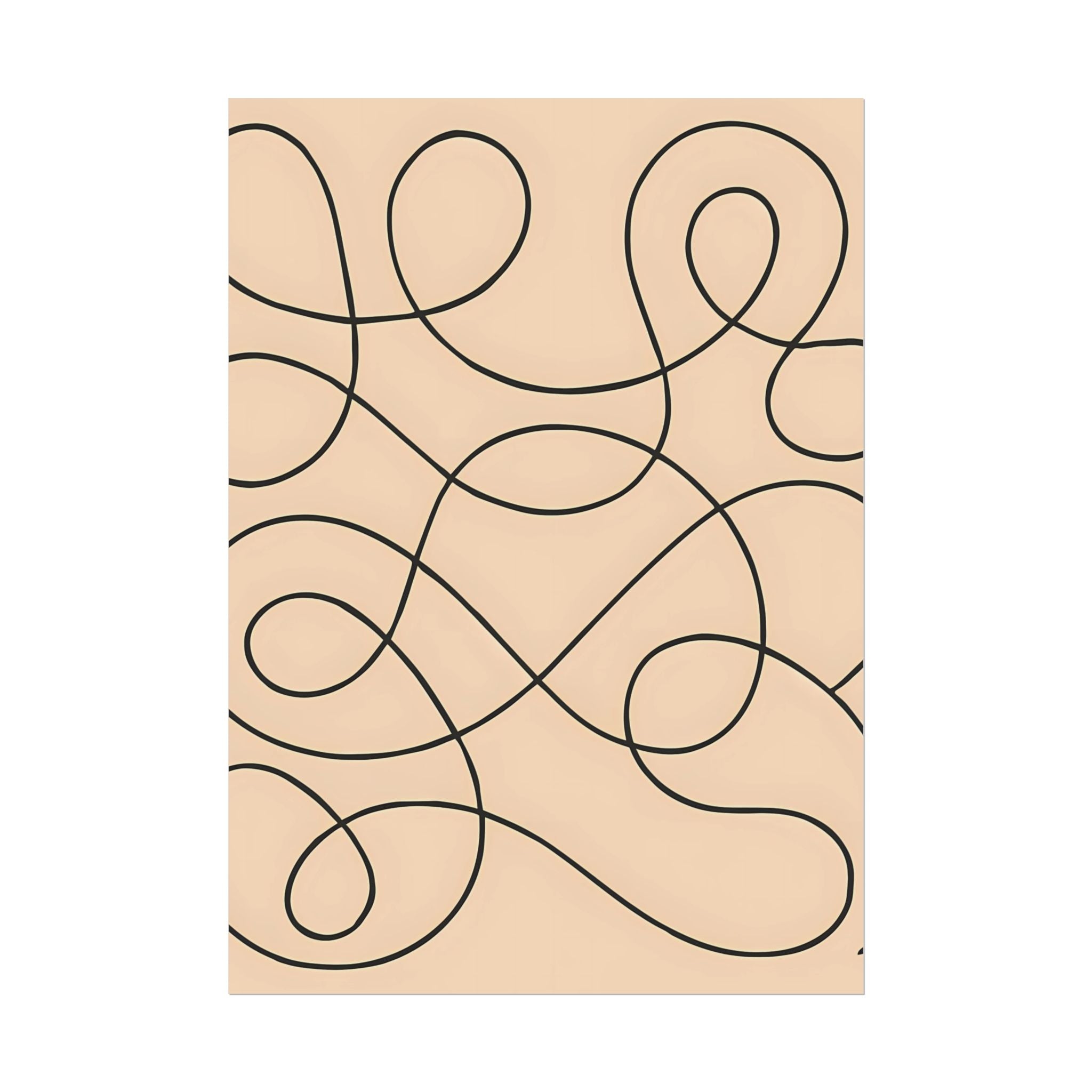 Minimalist Beige Wall Art Print – Abstract Swirl Poster – Black Looping Line Drawing – Modern Artwork – Scandinavian Japandi Style – Unframed
