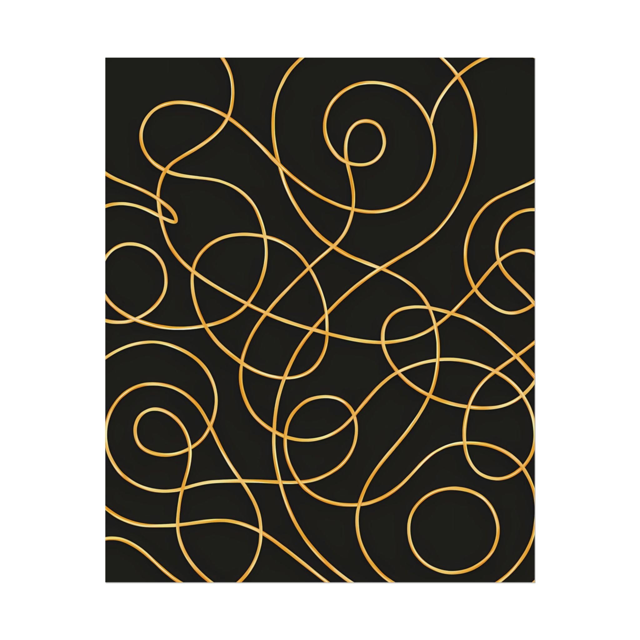 Minimalist Black Wall Art Print – Abstract Swirl Poster – Gold Looping Line Drawing – Modern Artwork – Scandinavian Japandi Style – Unframed